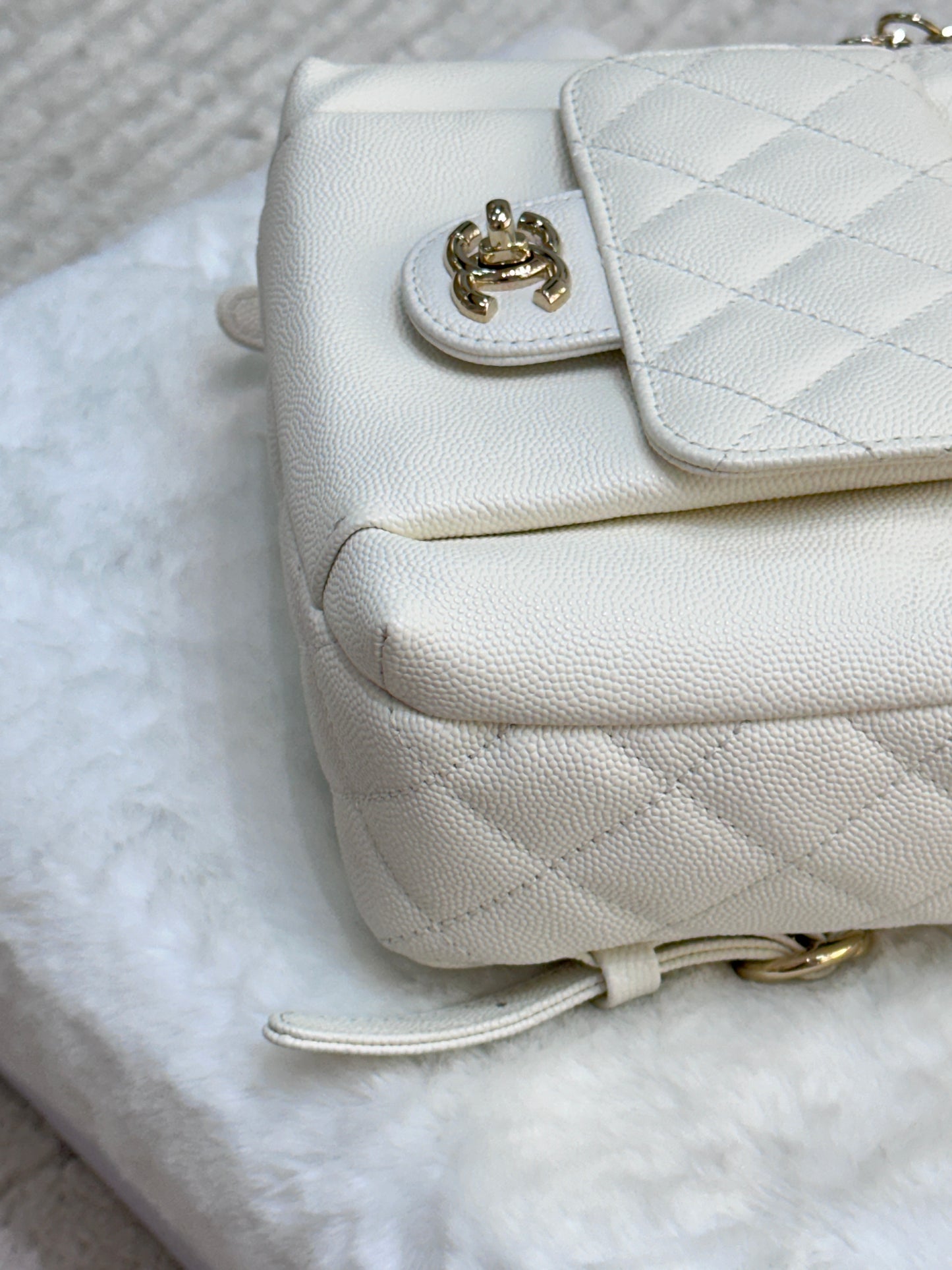 Chanel White CC Day Mini Quilted Backpack