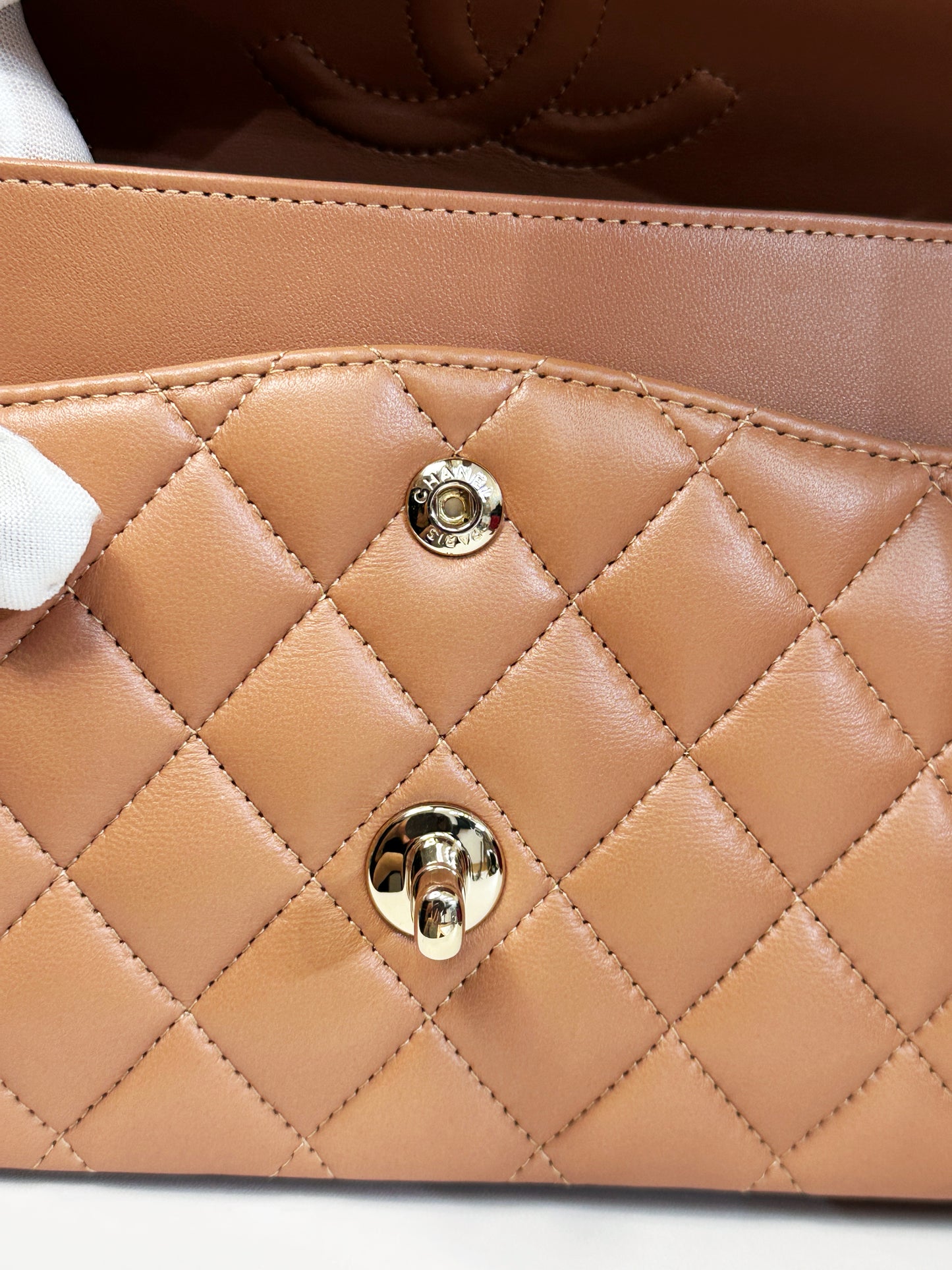 Chanel 21P Caramel Medium Lambskin Classic Double Flap Bag LGHW 3102 holo card