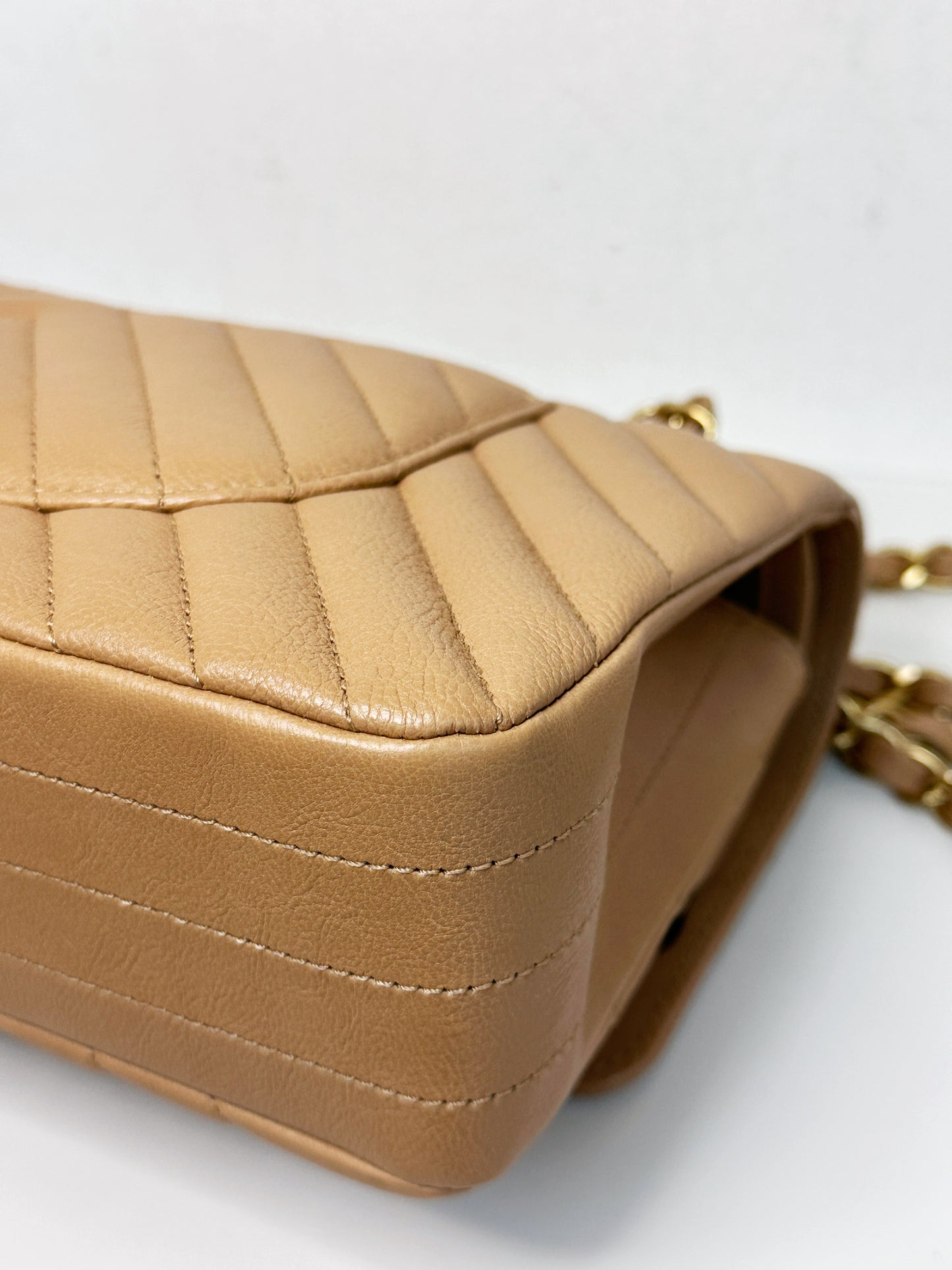 Chanel Calfskin Chevron Quilted Medium Double Flap Beige 2383 holo card
