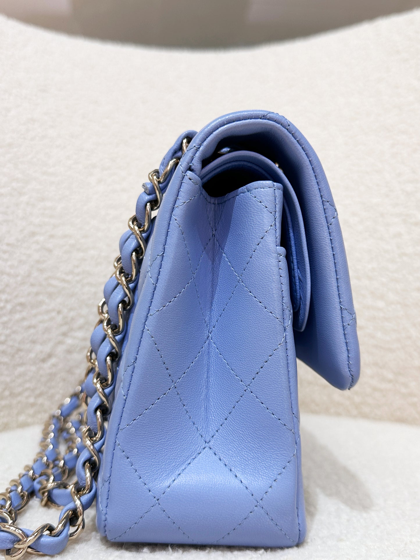 Chanel 21c Small Lambskin Classic Quilted Double Flap Bag Sky Blue GHW 3072 holo card