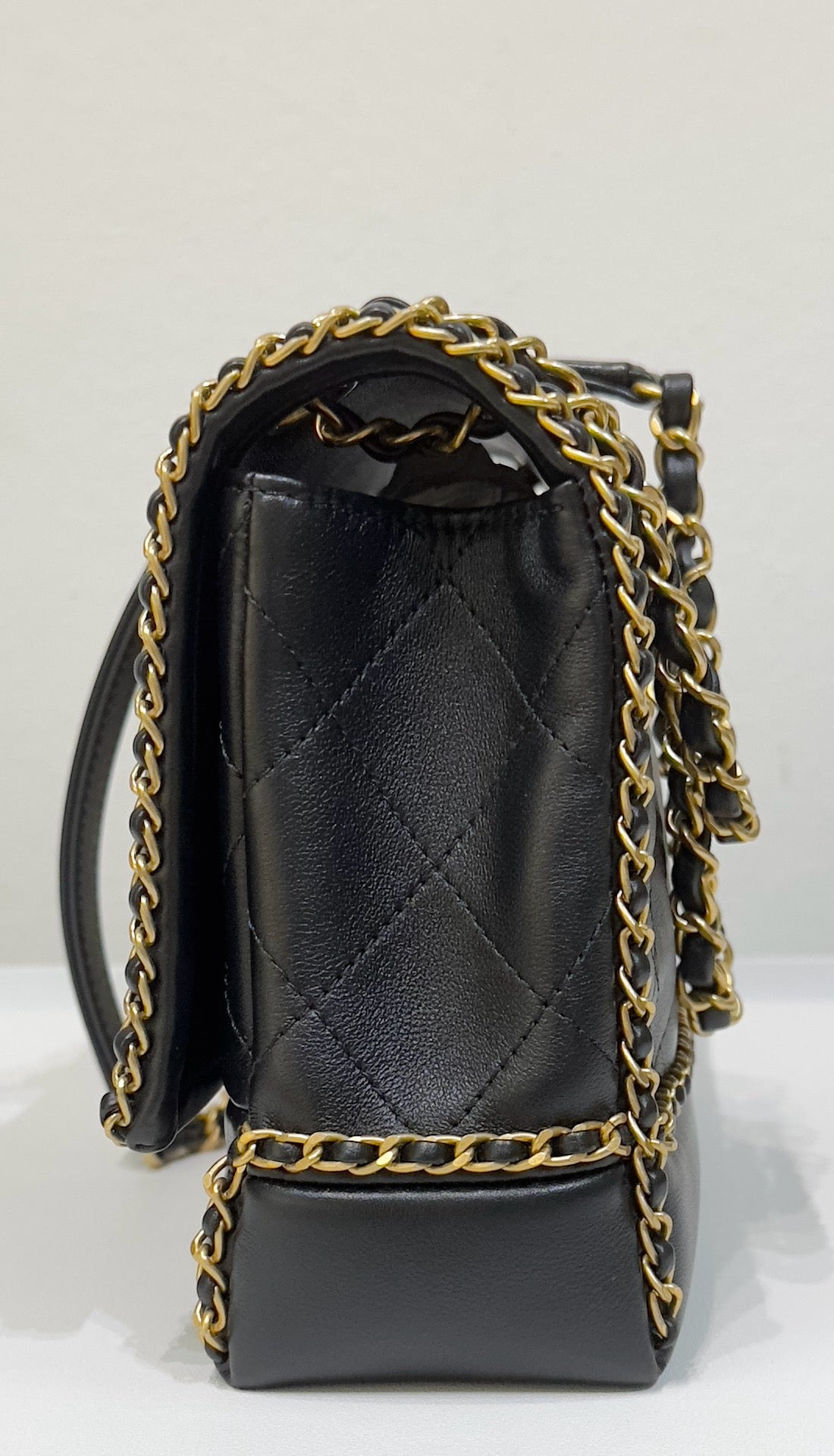 Chanel Small Black Quilted Calfskin Chain Around Single Flap GHW 2021year