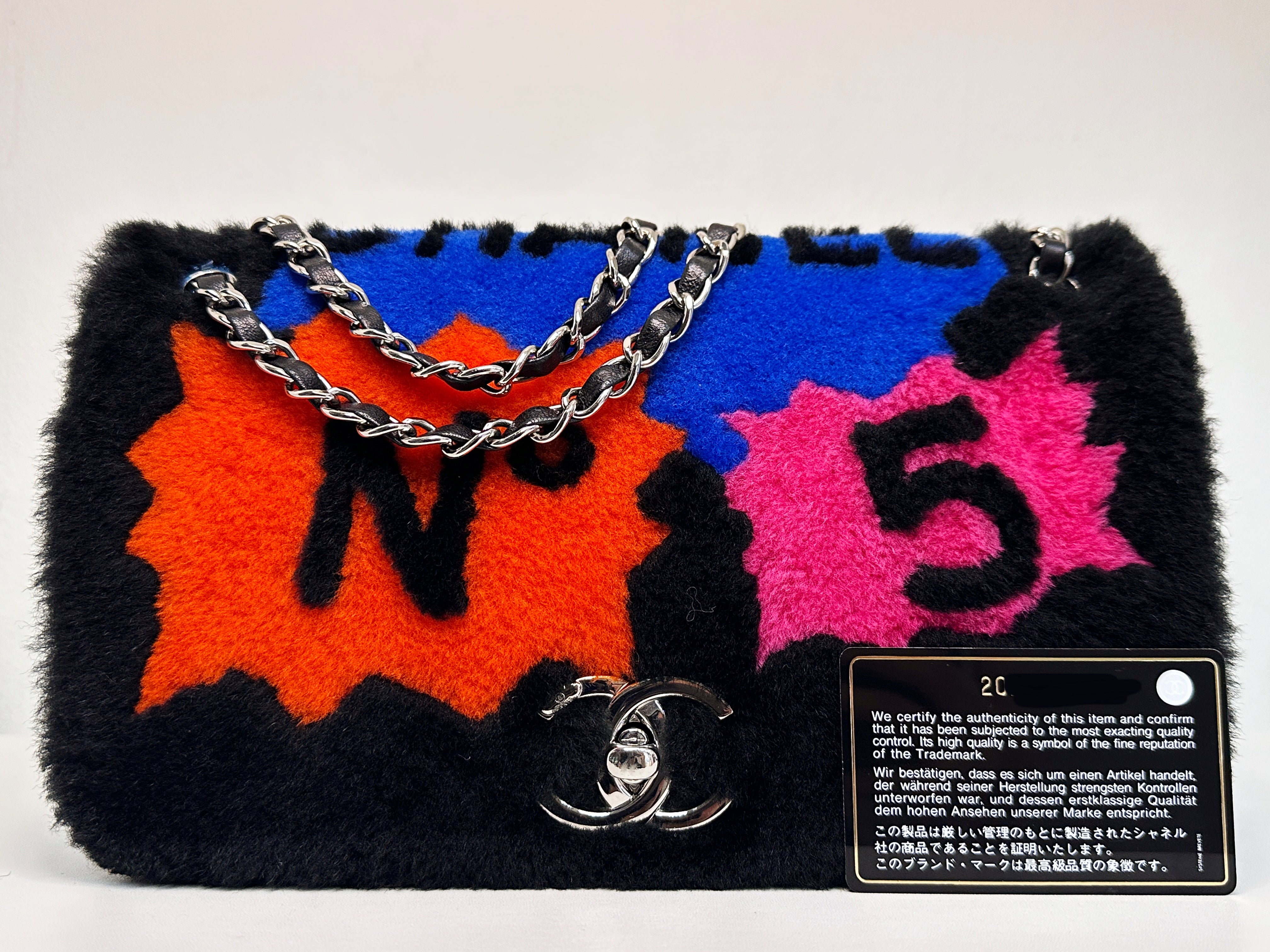 Chanel Medium Classic Flap Pop Art No. 5 Caption Comic Lambskin Black Multicolor Bag 2012 holo card