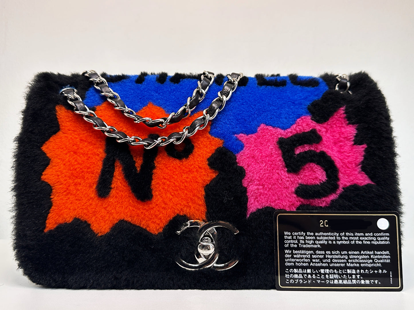 Chanel Medium Classic Flap Pop Art No. 5 Caption Comic Lambskin Black Multicolor Bag 2012 holo card