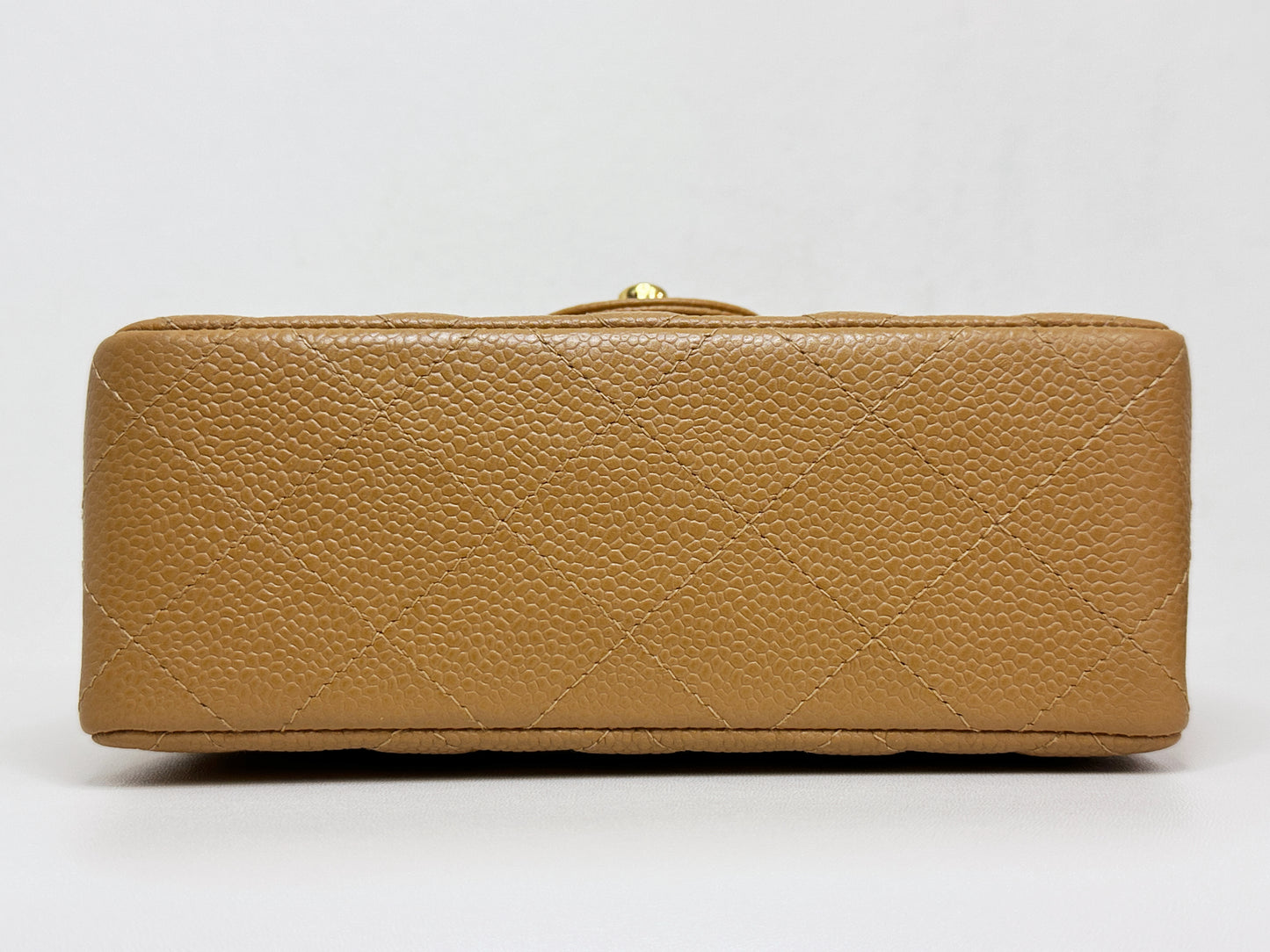 Chanel 24K Gold Mini Square Caviar Classic Flap Chain Shoulder Bag Beige GHW 84 holo card
