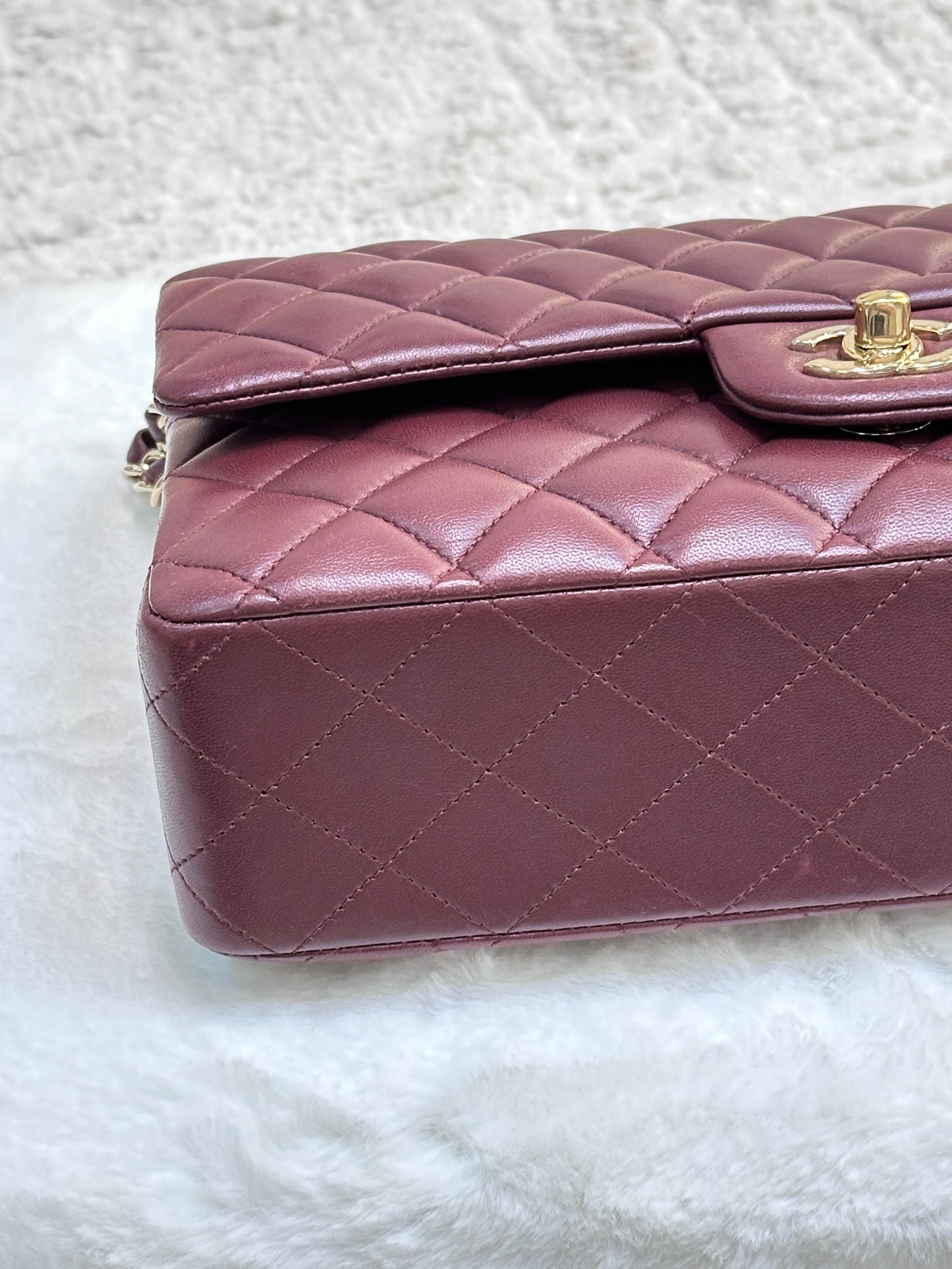 CHANEL Lambskin Quilted Medium Double Flap Burgundy