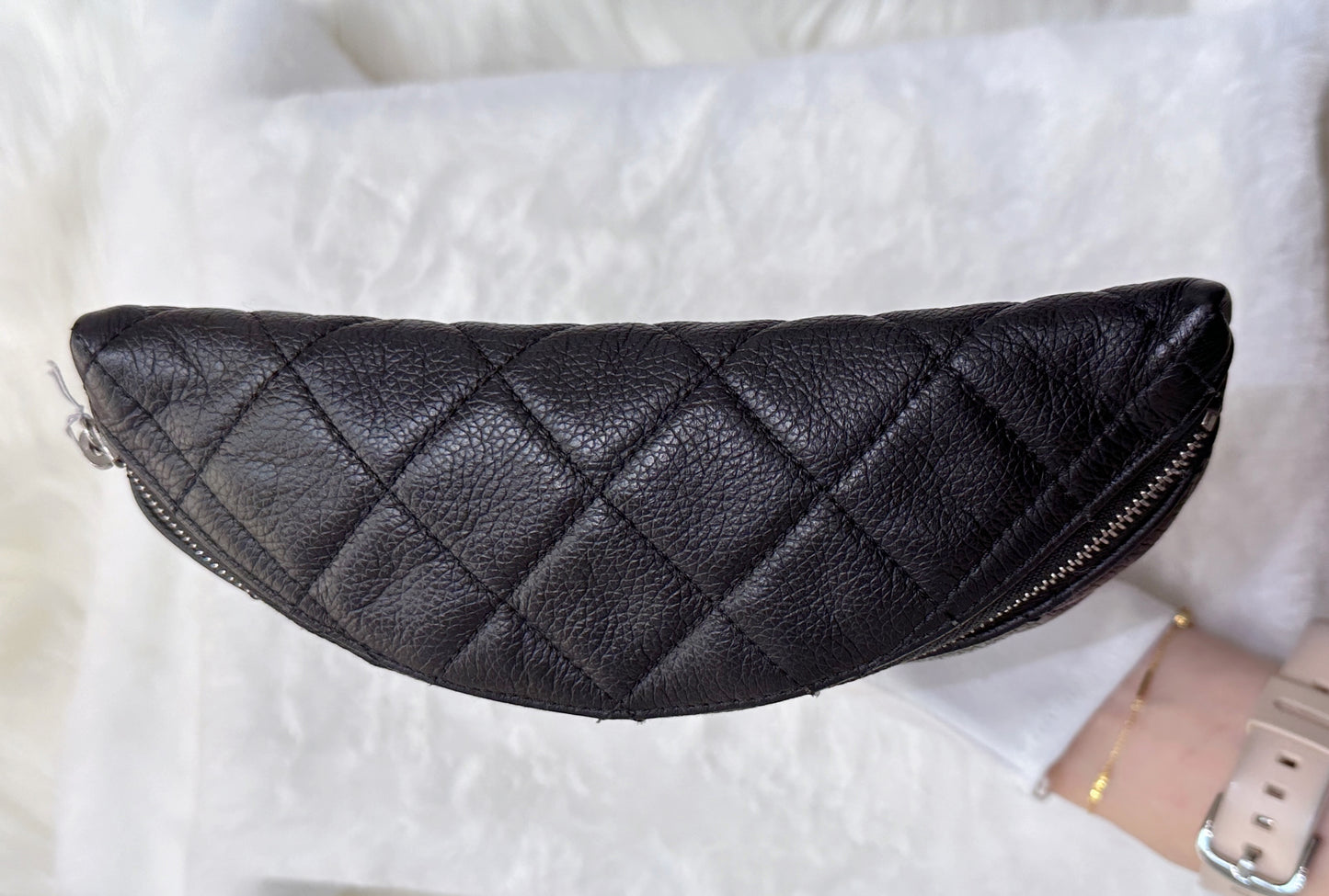 CHANEL Grained Calfskin Quilted Waist Belt Bag Black 2749 holo card