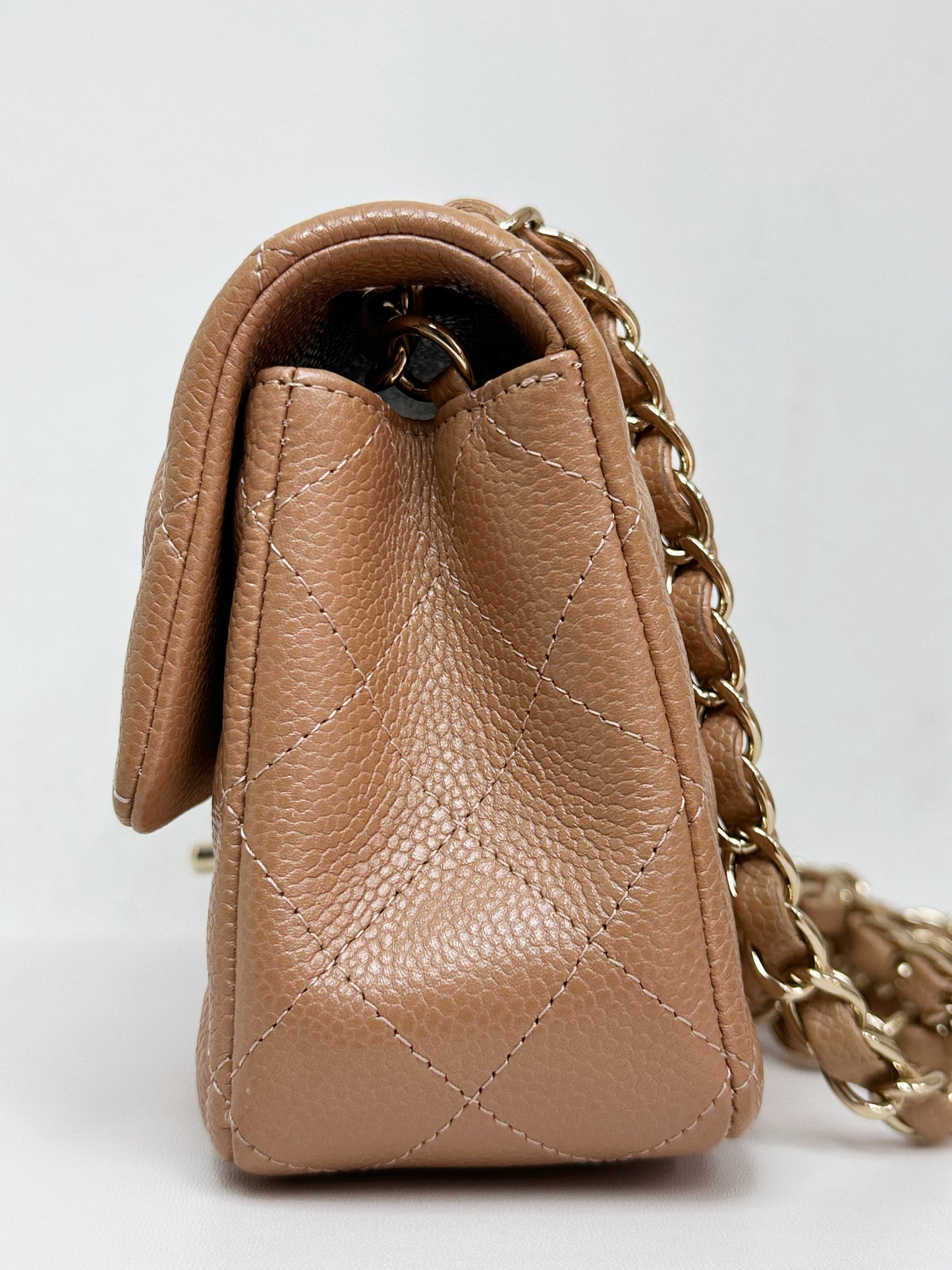 Chanel Classic Mini Rectangular Caviar Dark Beige Bag GHW 259 holo card (corner slightly touch)