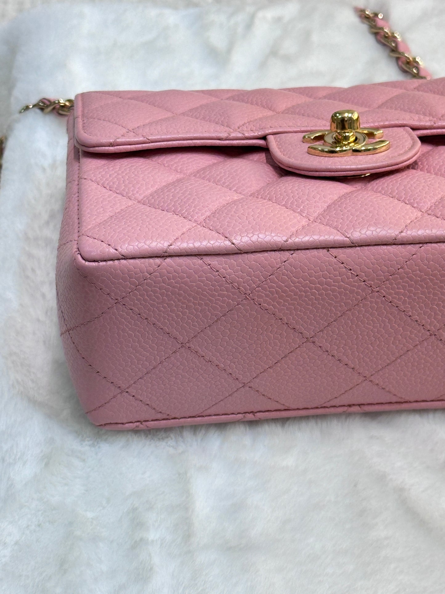 Chanel Mini Square Classic Caviar Flap Pink. Body lightly touched