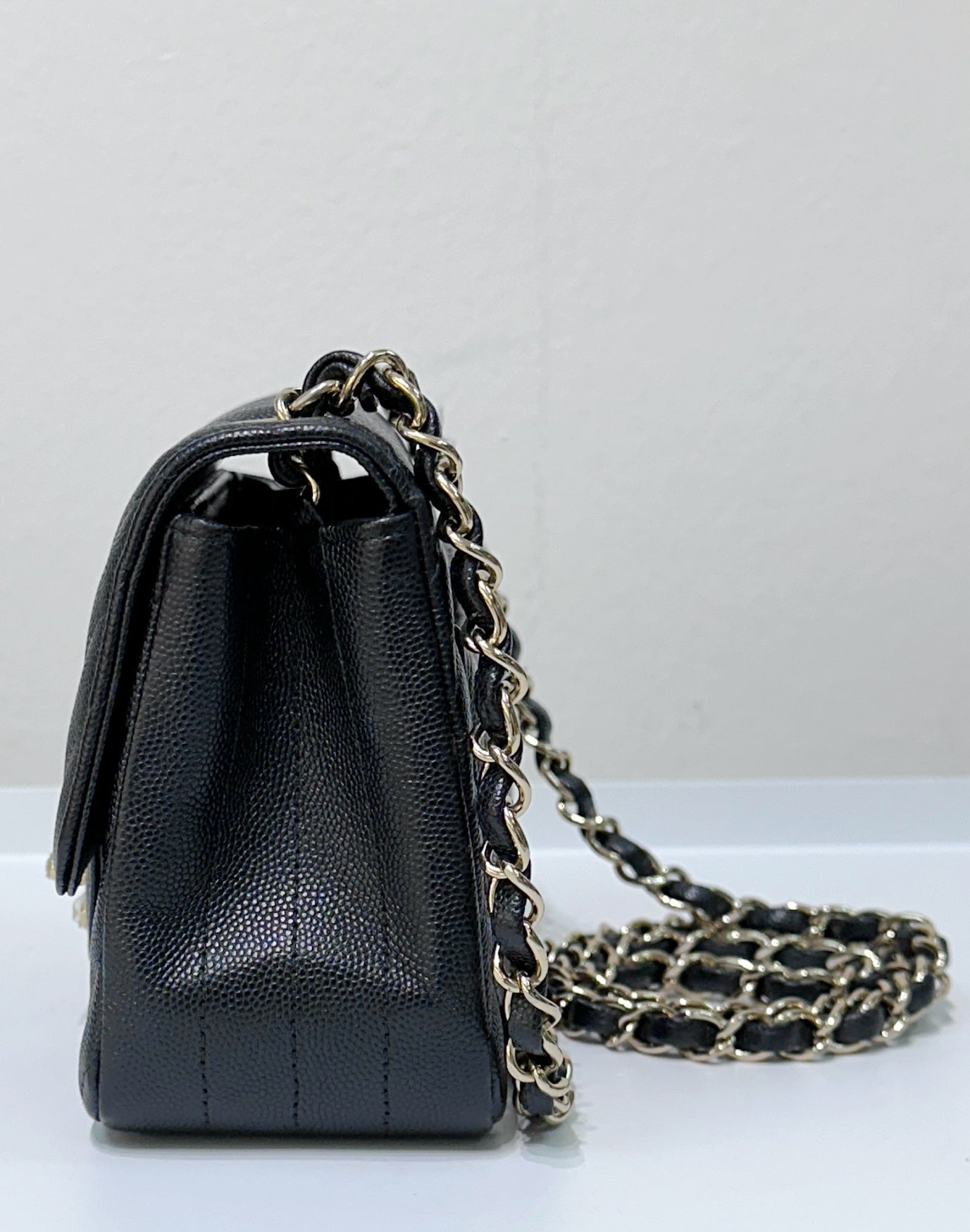 Chanel Mini Square Black Chevron Caviar LGHW