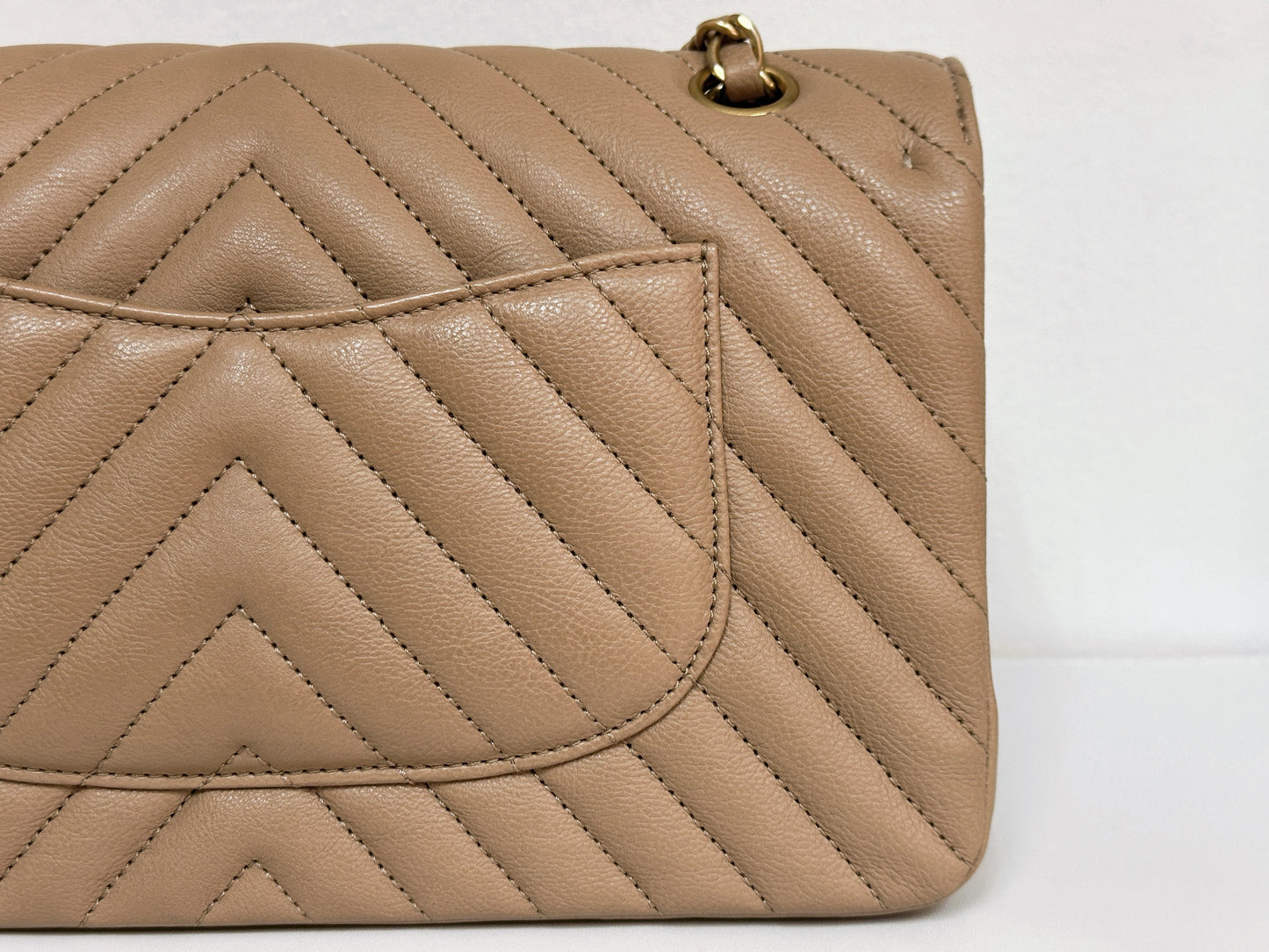 Chanel Calfskin Chevron Quilted Medium Double Flap Beige 2383 holo card