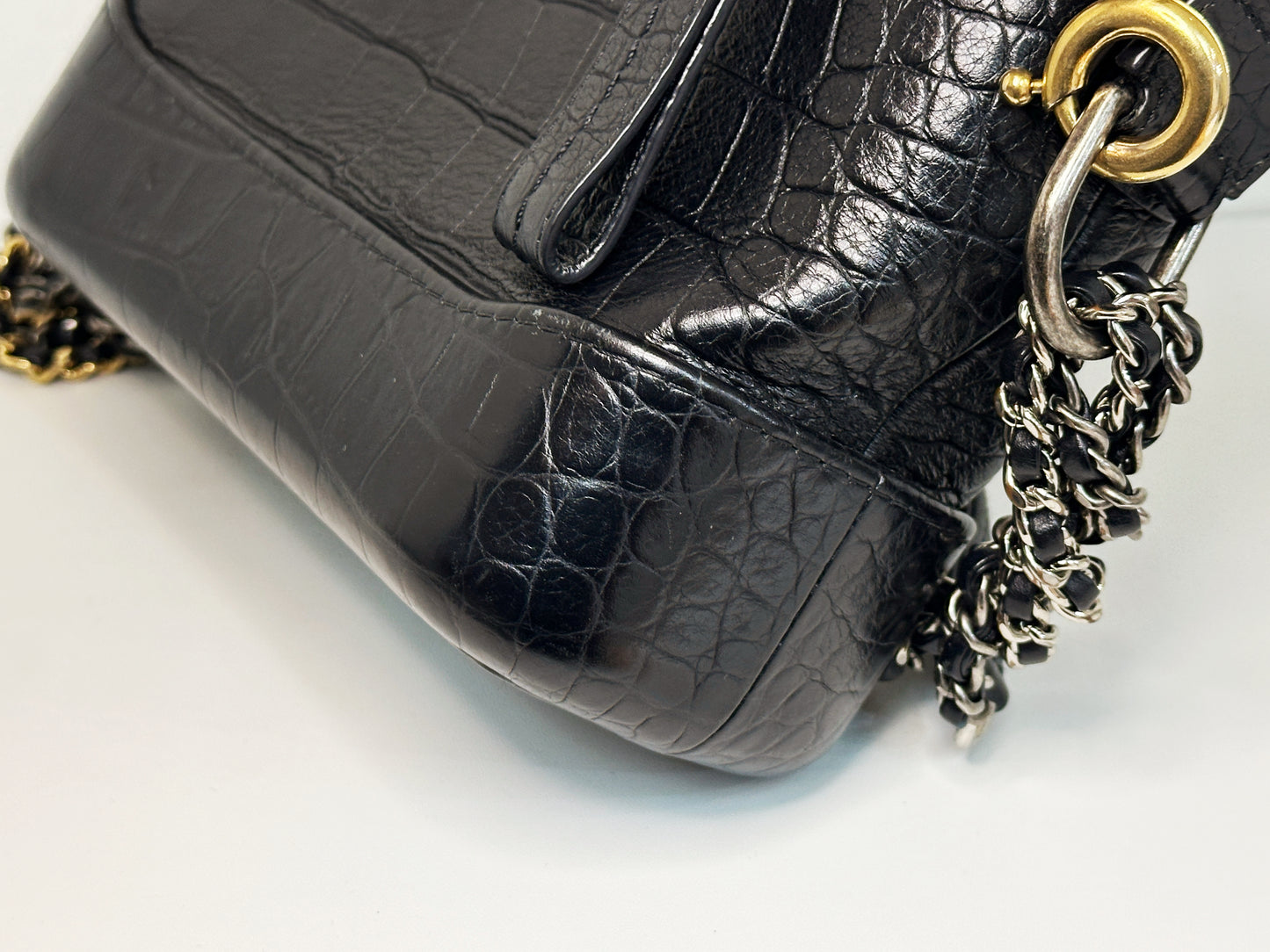 Chanel Small Gabrielle Hobo Bag Crocodile Embossed Calfskin Black 2822 holo card