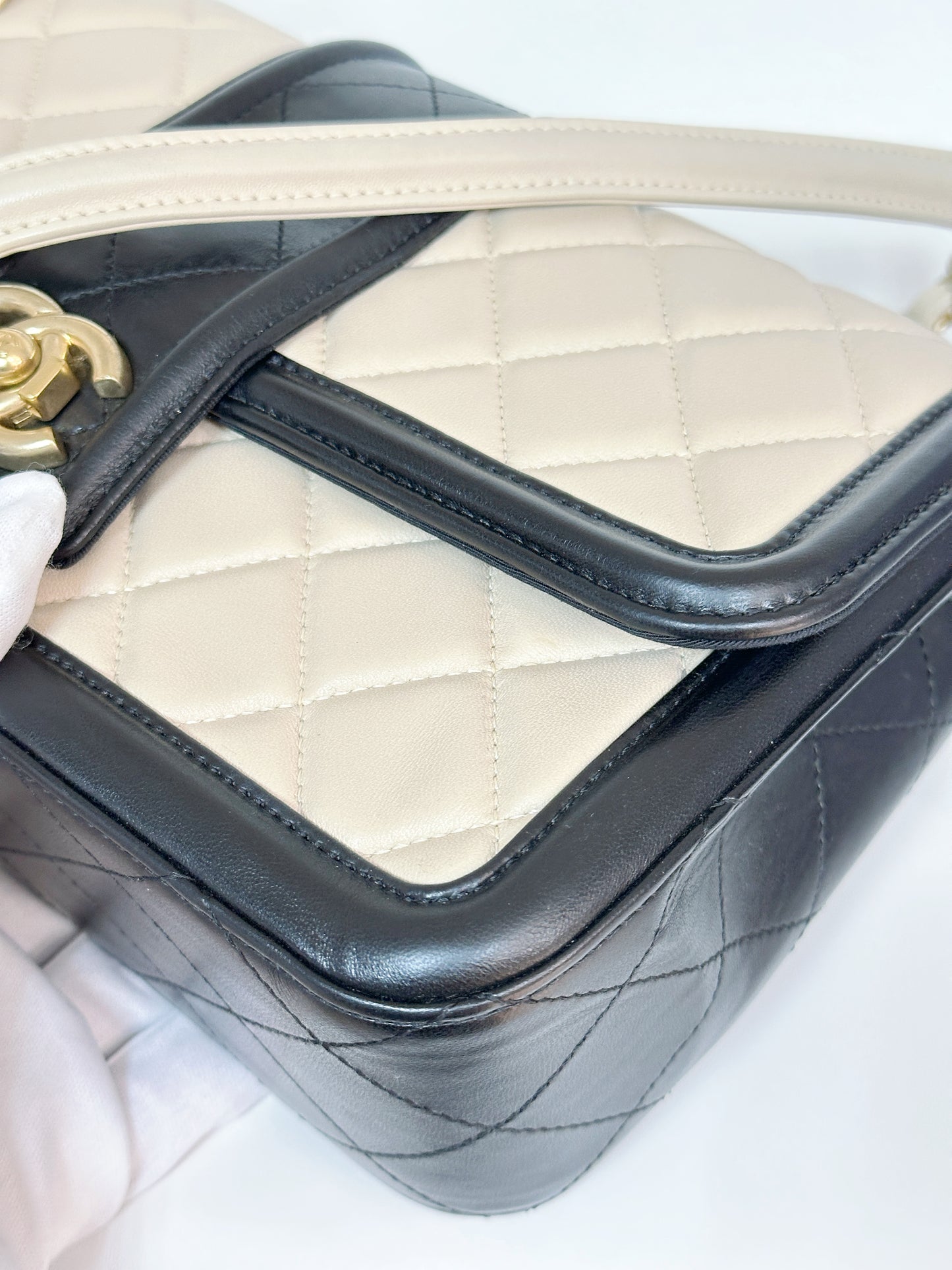 Chanel Medium Lambskin Quilted Elegant CC Flap Beige Black GHW