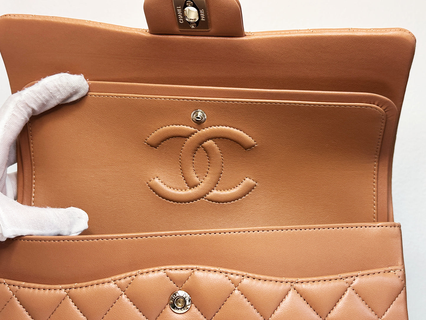 Chanel 21P Caramel Medium Lambskin Classic Double Flap Bag LGHW 3102 holo card