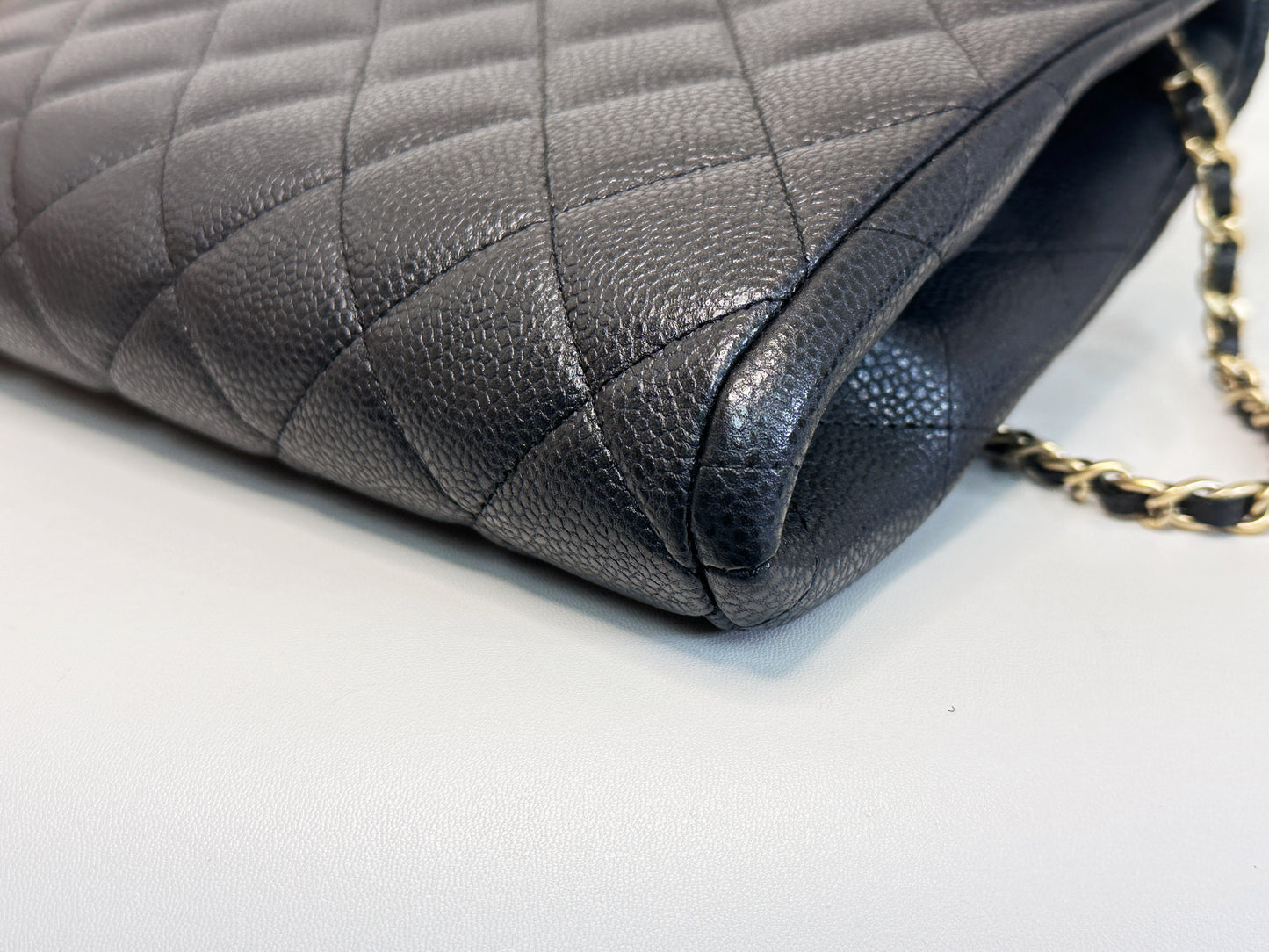 Chanel Caviar Quilted Clutch With Chain Flap Black GHW 2045 holo