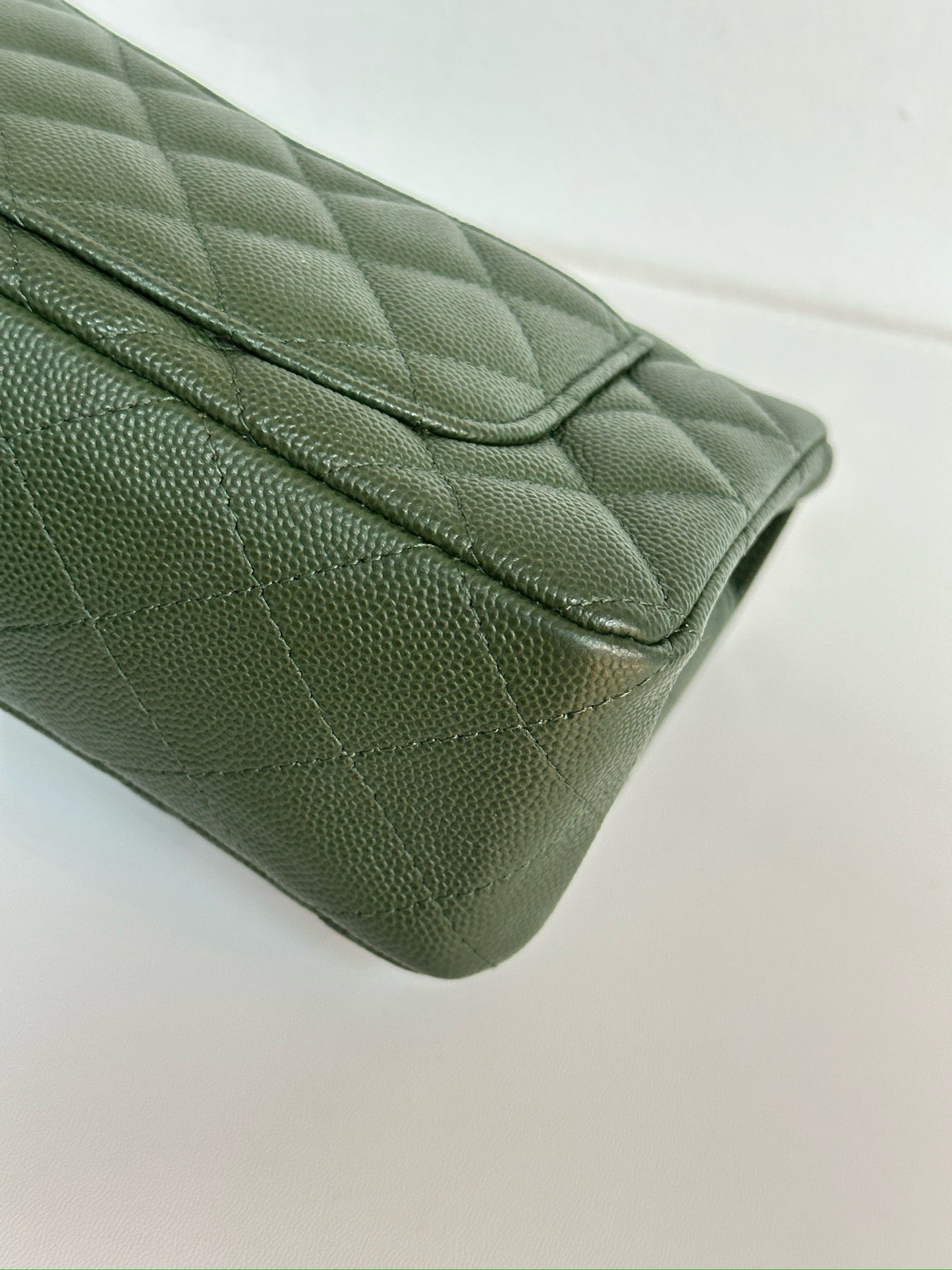 Chanel Caviar Quilted Mini Rectangular Flap Green 2507 holo card