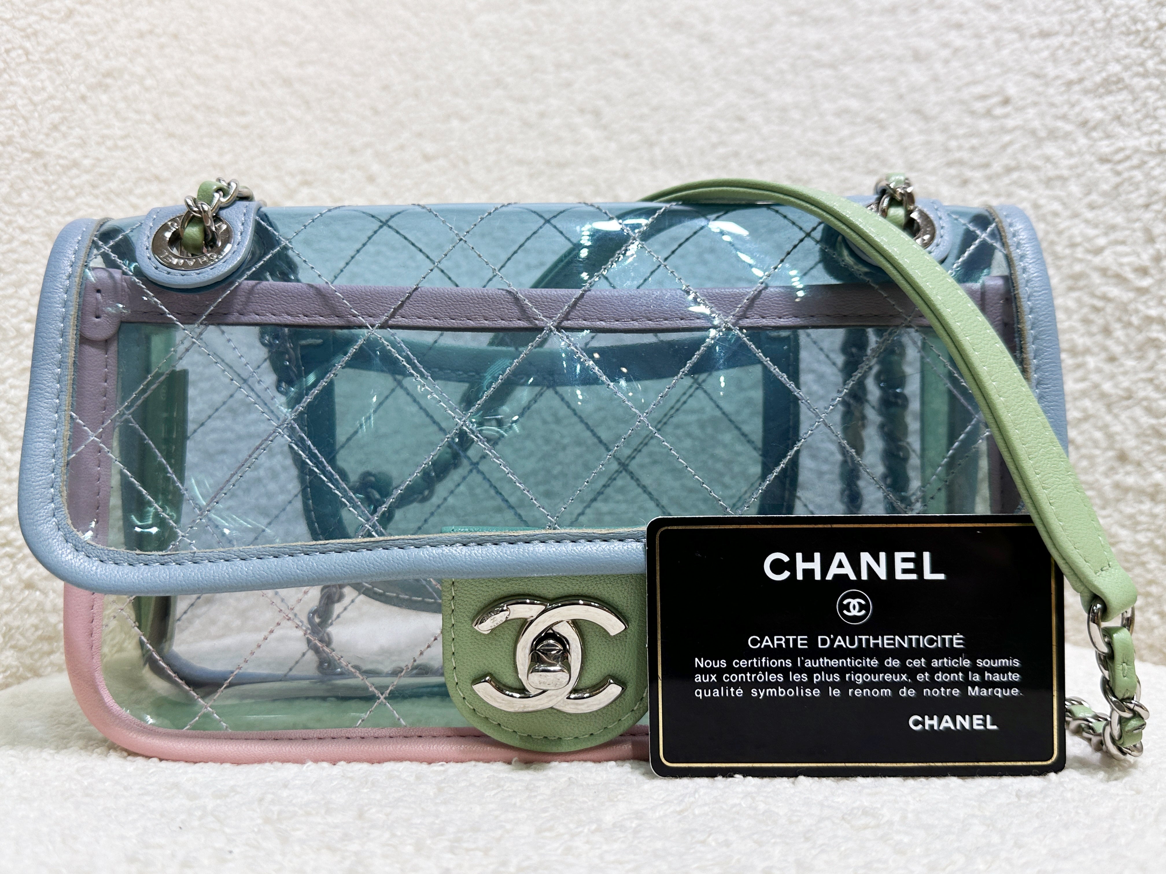 Chanel Coco Splash PVC Mini Flap Bag Blue/Pink/Green 25 holo