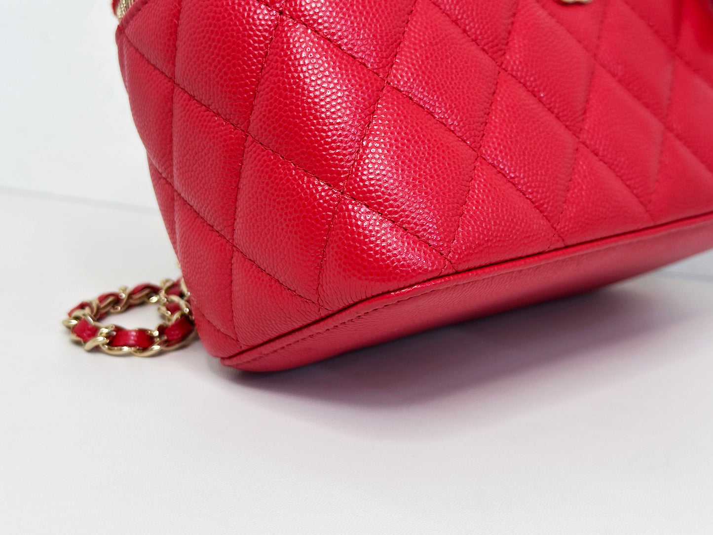 Chanel Caviar Quilted Small Vanity Case With Chain Red 3181 holo card