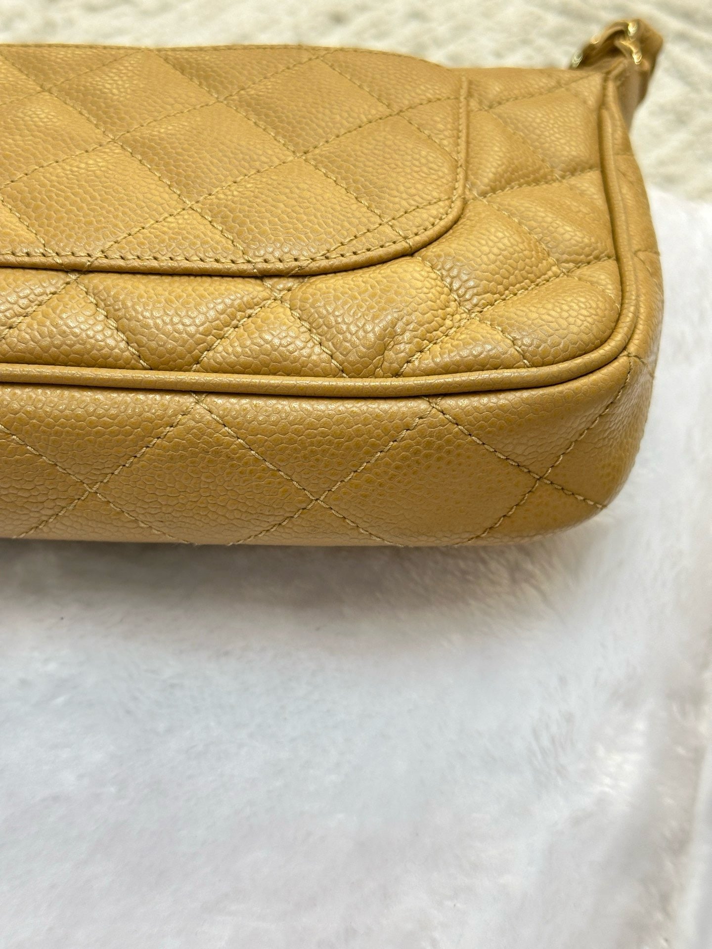 Chanel Small Caviar Quilted Pochette Shoulder Bag Beige GHW