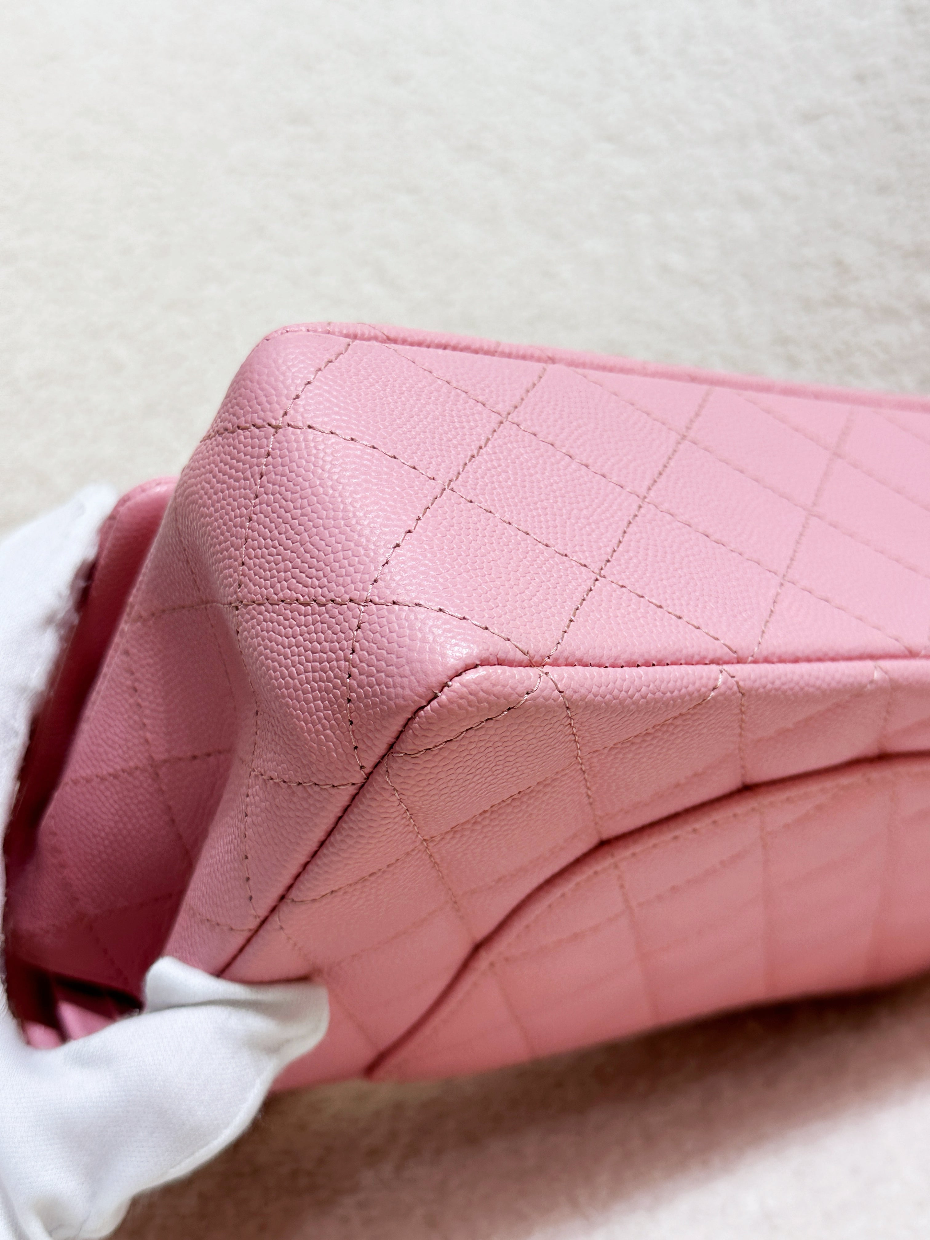 Chanel 22C Classic Quilted Medium Double Flap Bag Sakura Pink AKHX microchip