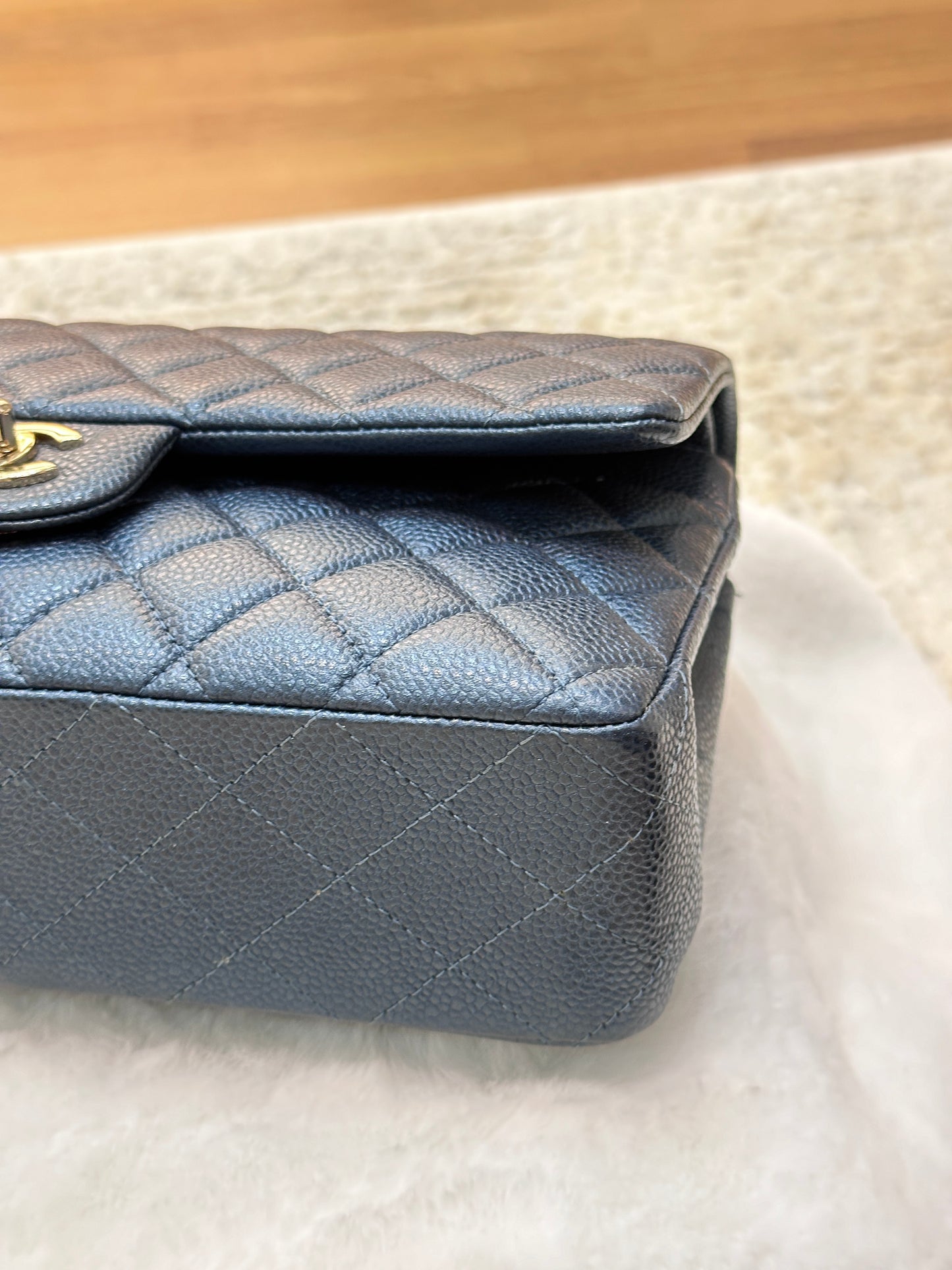 Chanel Quilted Medium Double Flap Blue Caviar 18S GHW