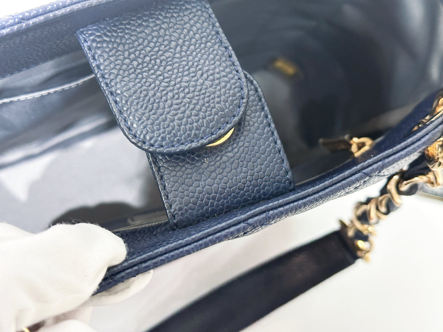 Chanel Caviar Quilted Petit Shopping Tote PST Navy Blue 1898 holo card