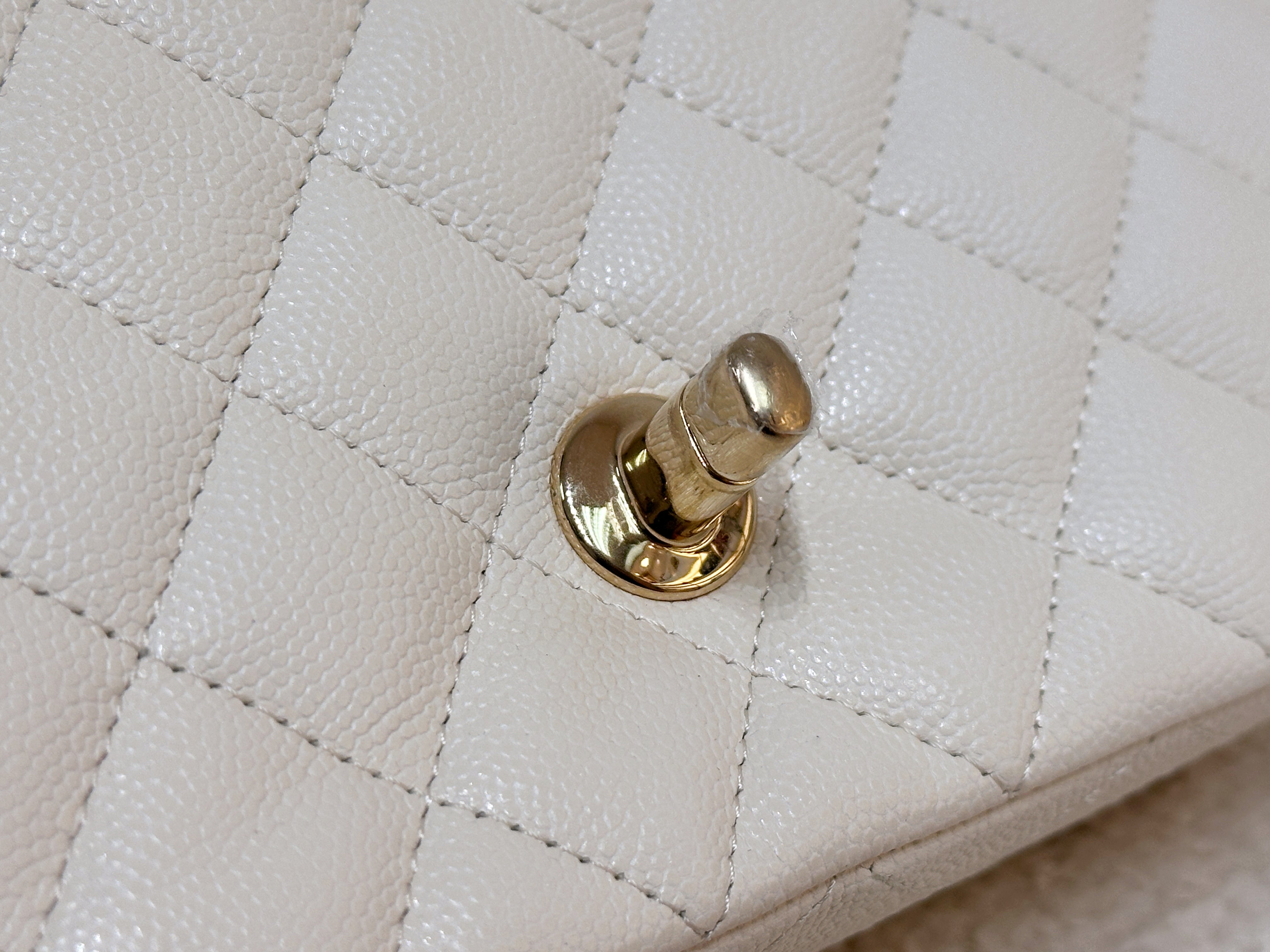 Chanel Mini Rectangular Classic Quilted Caviar Ivory 17C GHW 2383 holo card