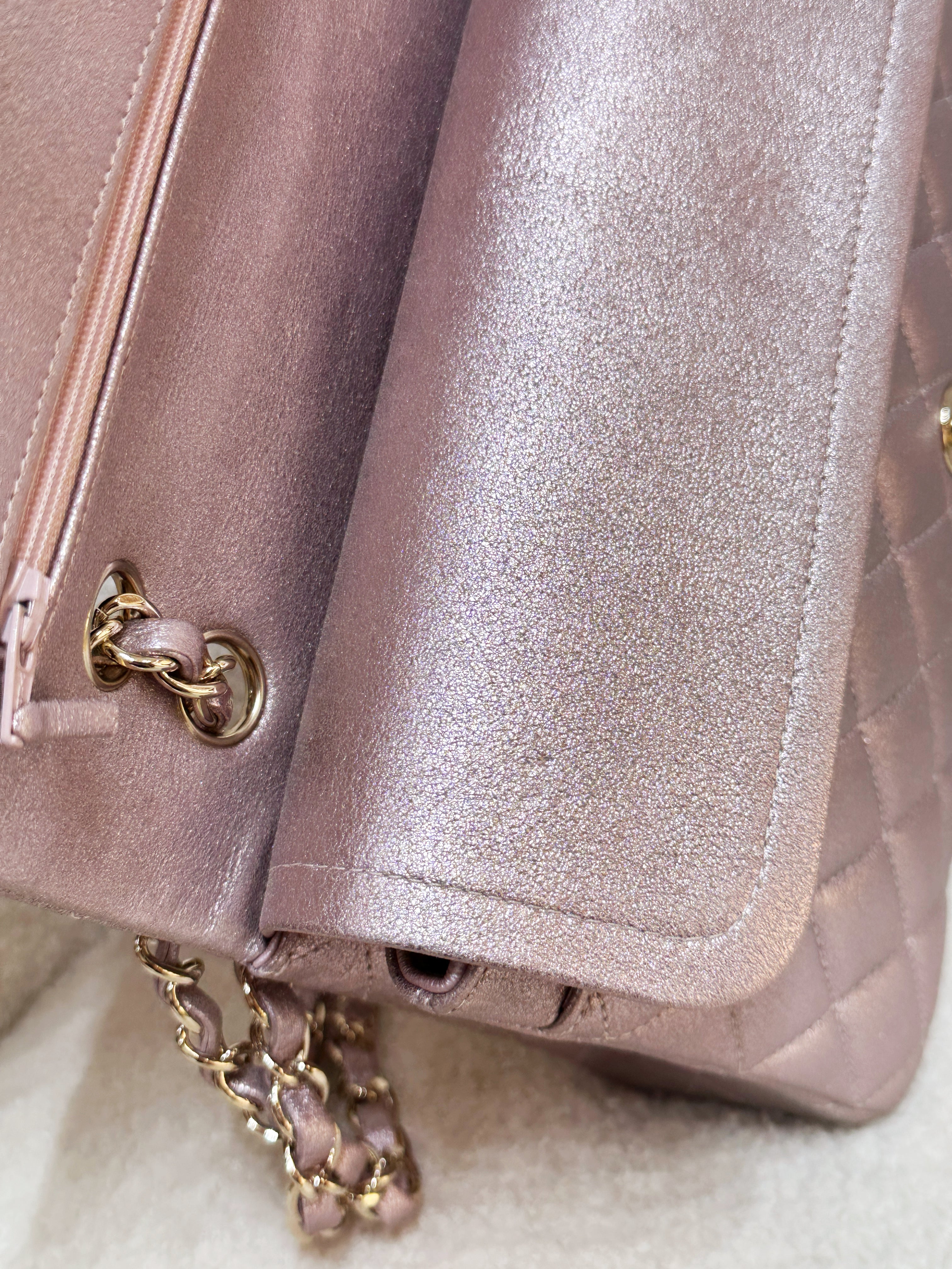 Chanel Classic Quilted Medium Double Flap Iridescent Pink (Calfskin)LGHW 1998 holo card