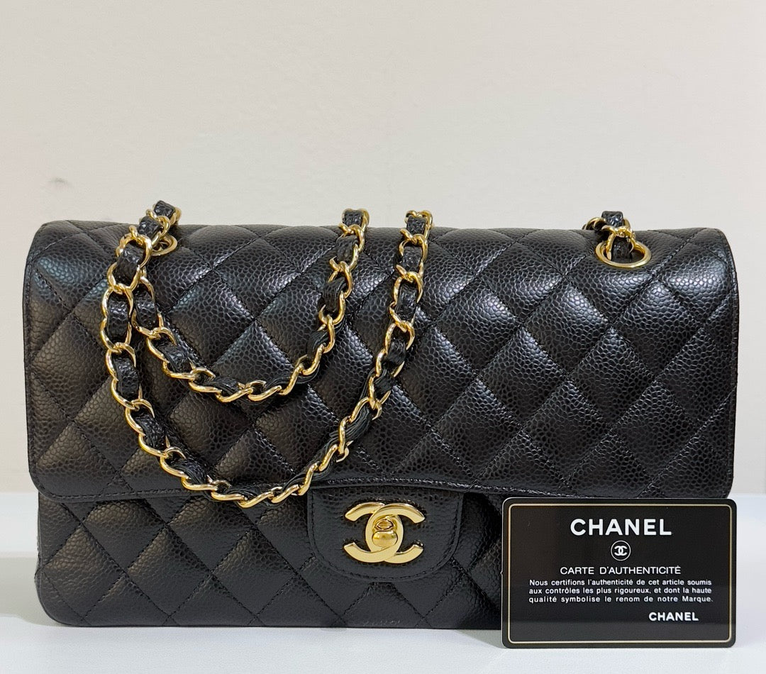 Chanel Medium Quilted Caviar Classic Double Flap Bag Black GHW 3014 holo card