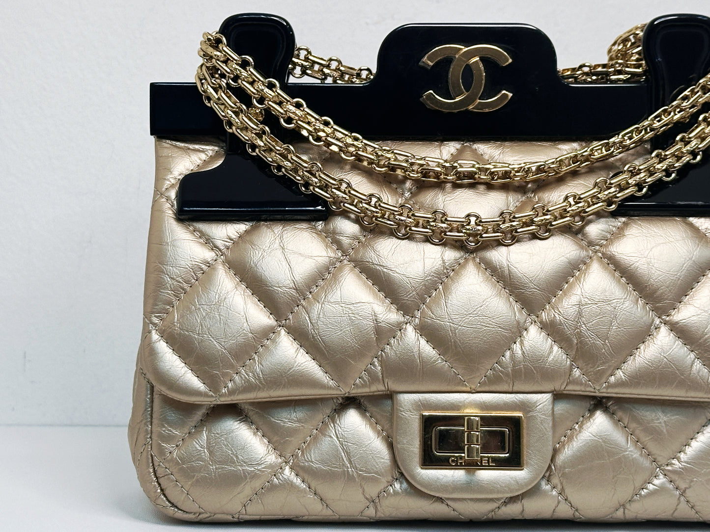 Chanel Aged Calfskin Quilted 2.55 Reissue Mini Hanger Flap Gold 2355 holo card