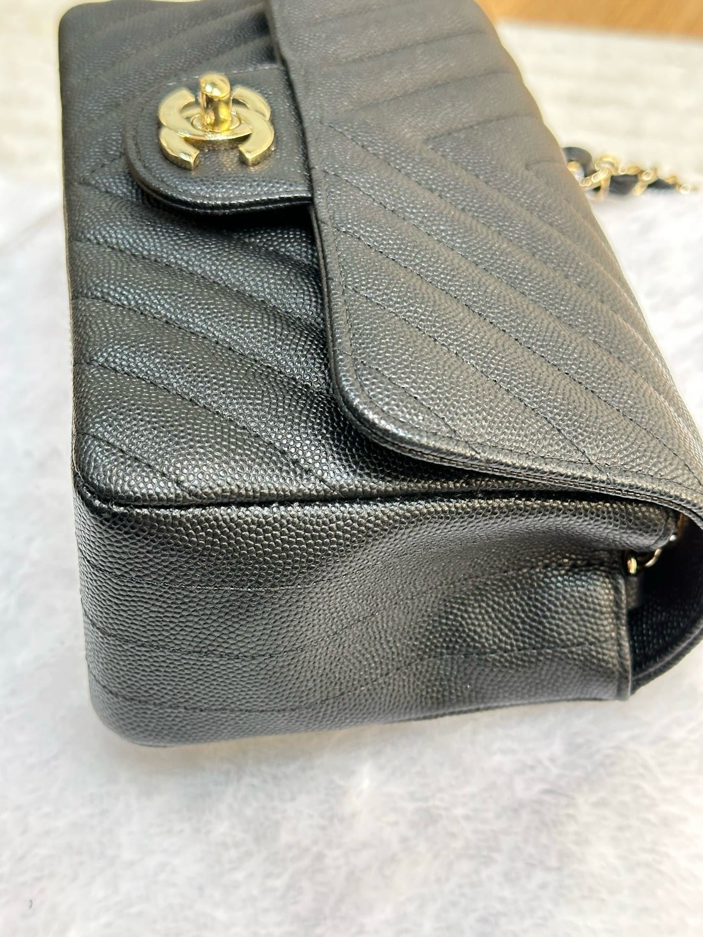 Chanel Mini Chevron Caviar Flap Bag Black GHW