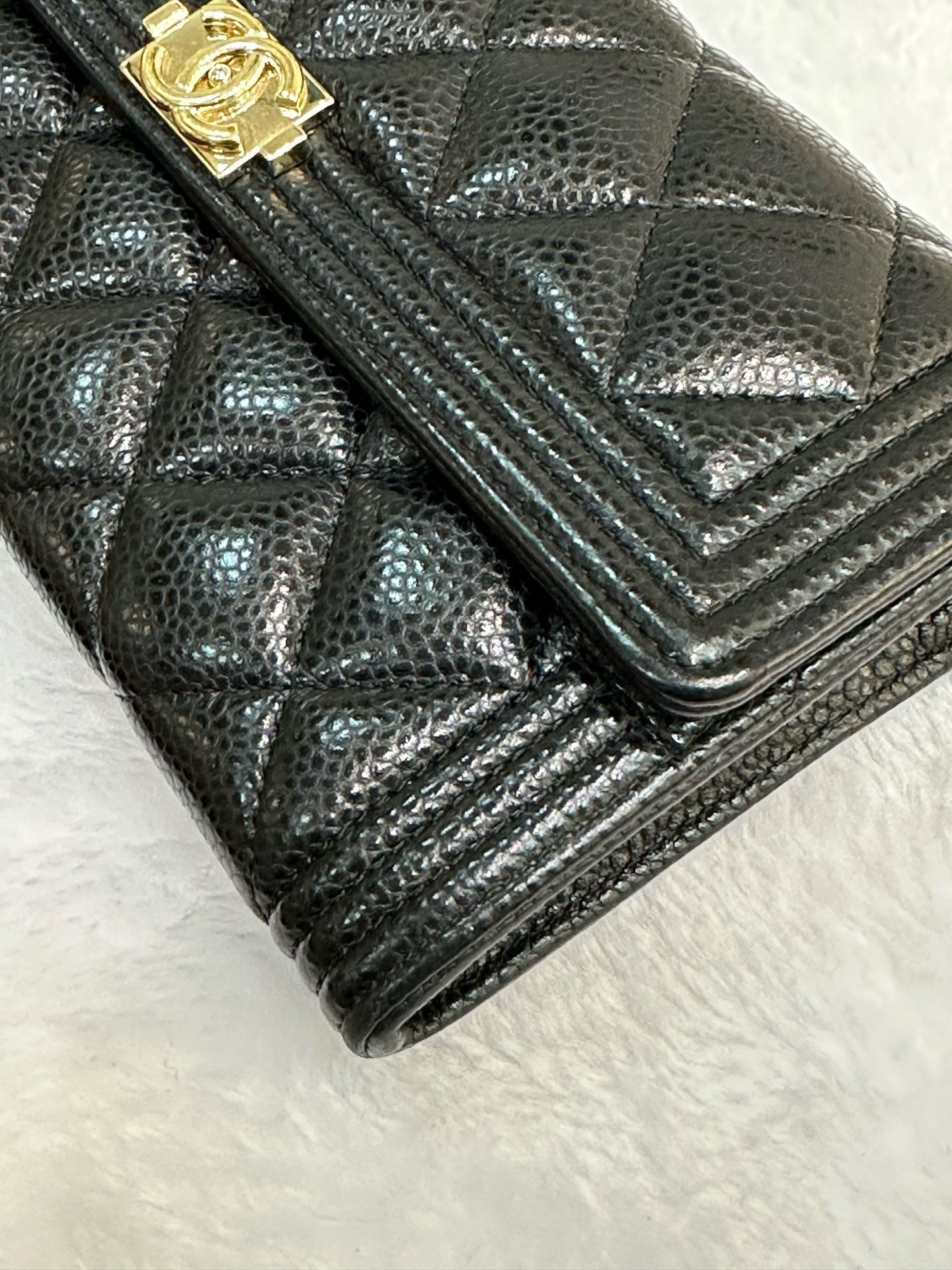 CHANEL LeBoy Flap Wallet Quilted Caviar Black