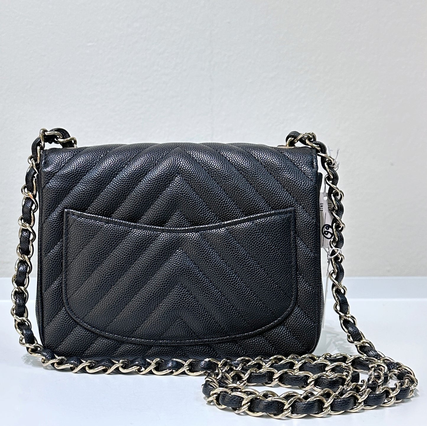 Chanel Mini Square Black Chevron Caviar Light Gold Hardware