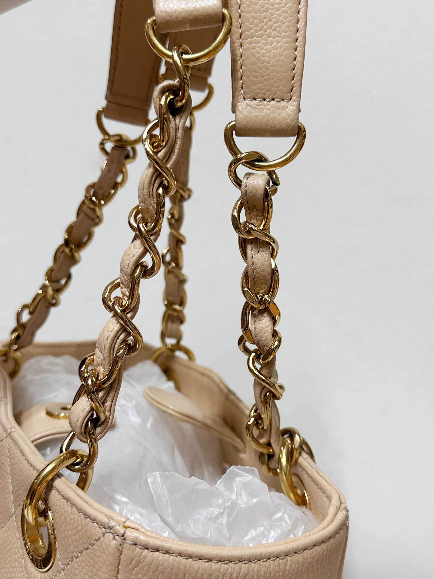 Chanel Caviar Quilted Petit Shopping Tote PST Beige GHW 1551 holo