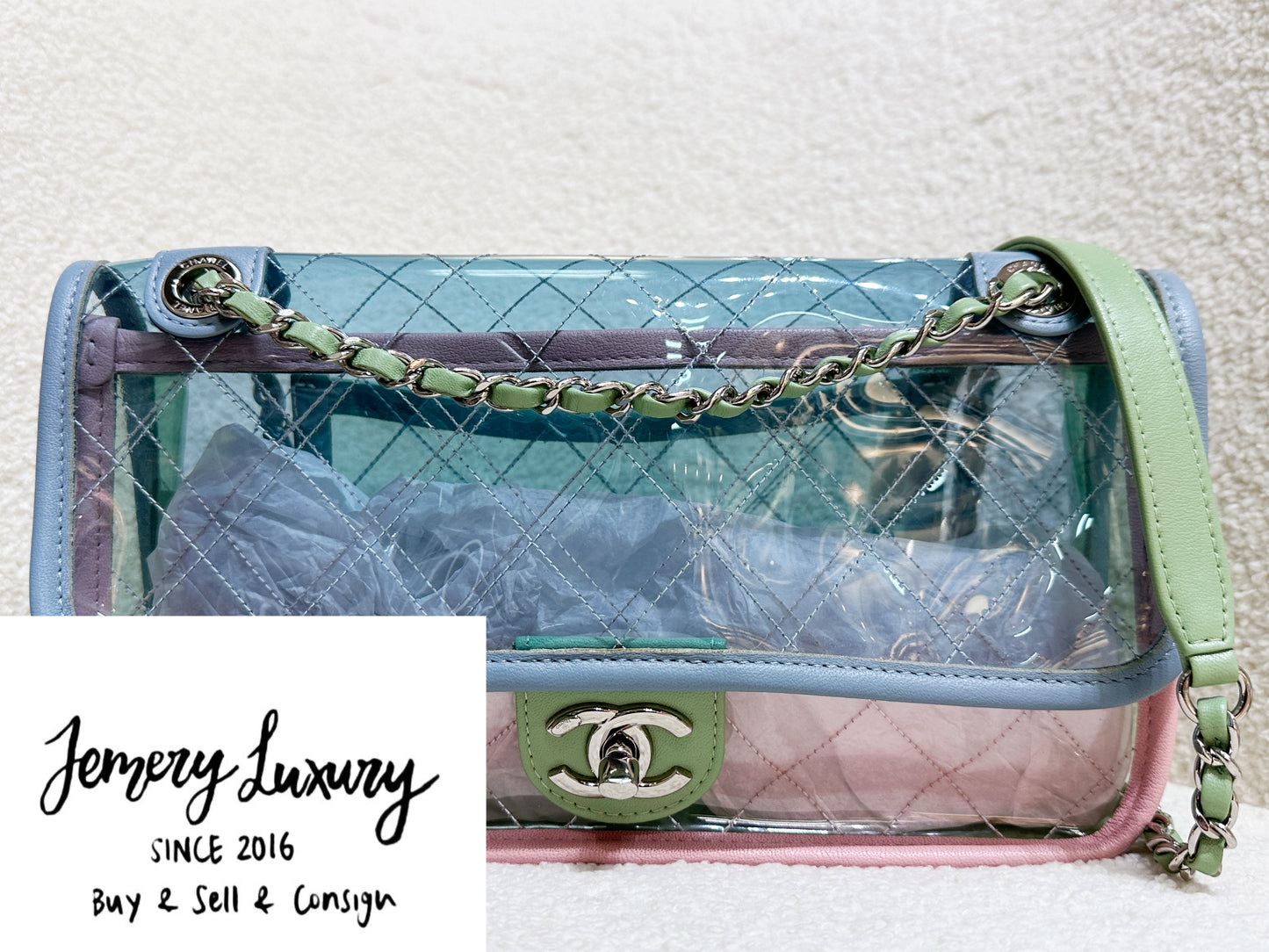 Chanel Coco Splash PVC Medium Flap Bag Blue/Green/Pink 2562 holo