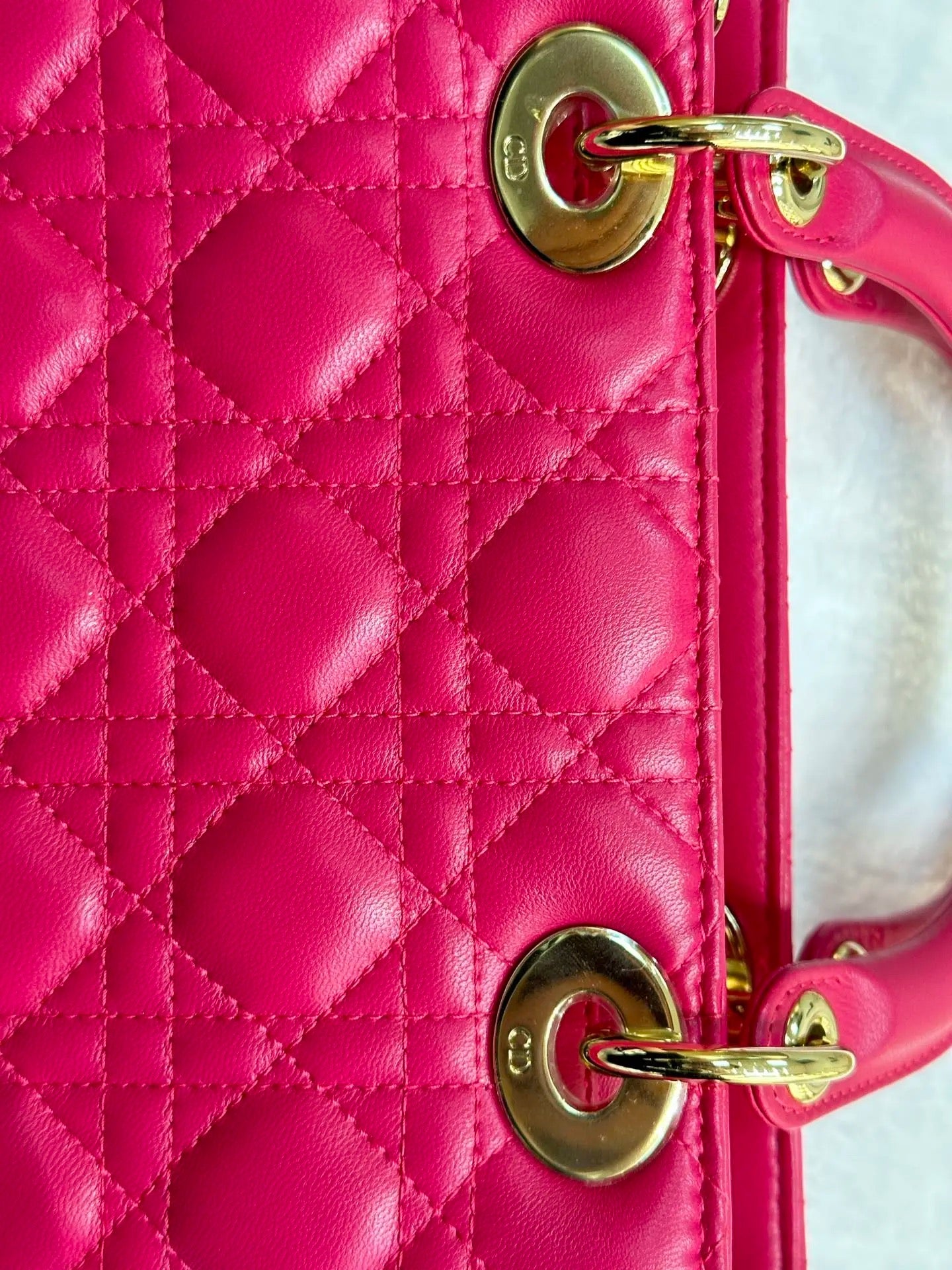 Christian Dior Medium Cannage Lambskin Lady Dior Bag Fuschia Pink GHW