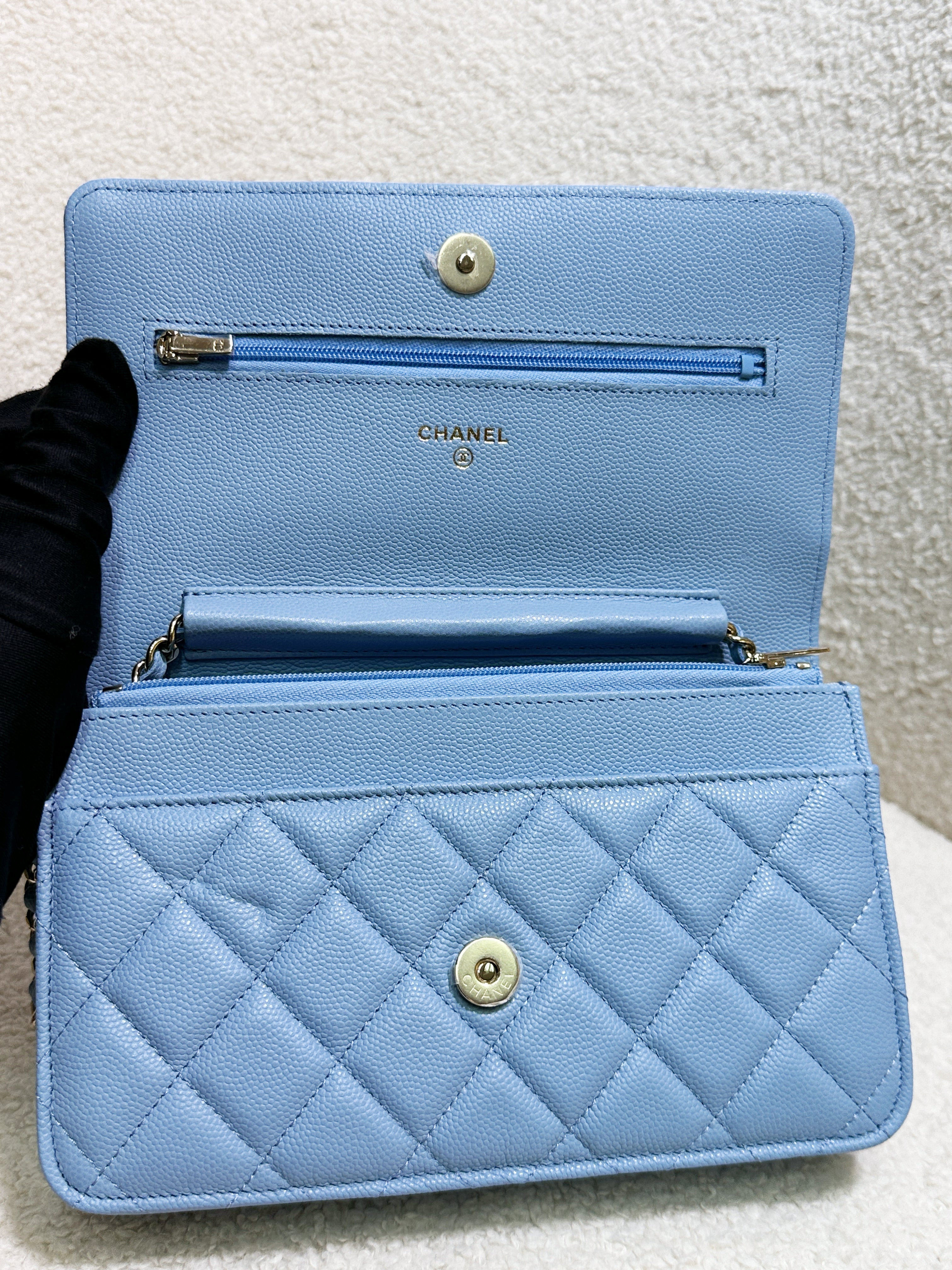 Chanel Classic Wallet on Chain Caviar Blue GHW G1L4 microchip