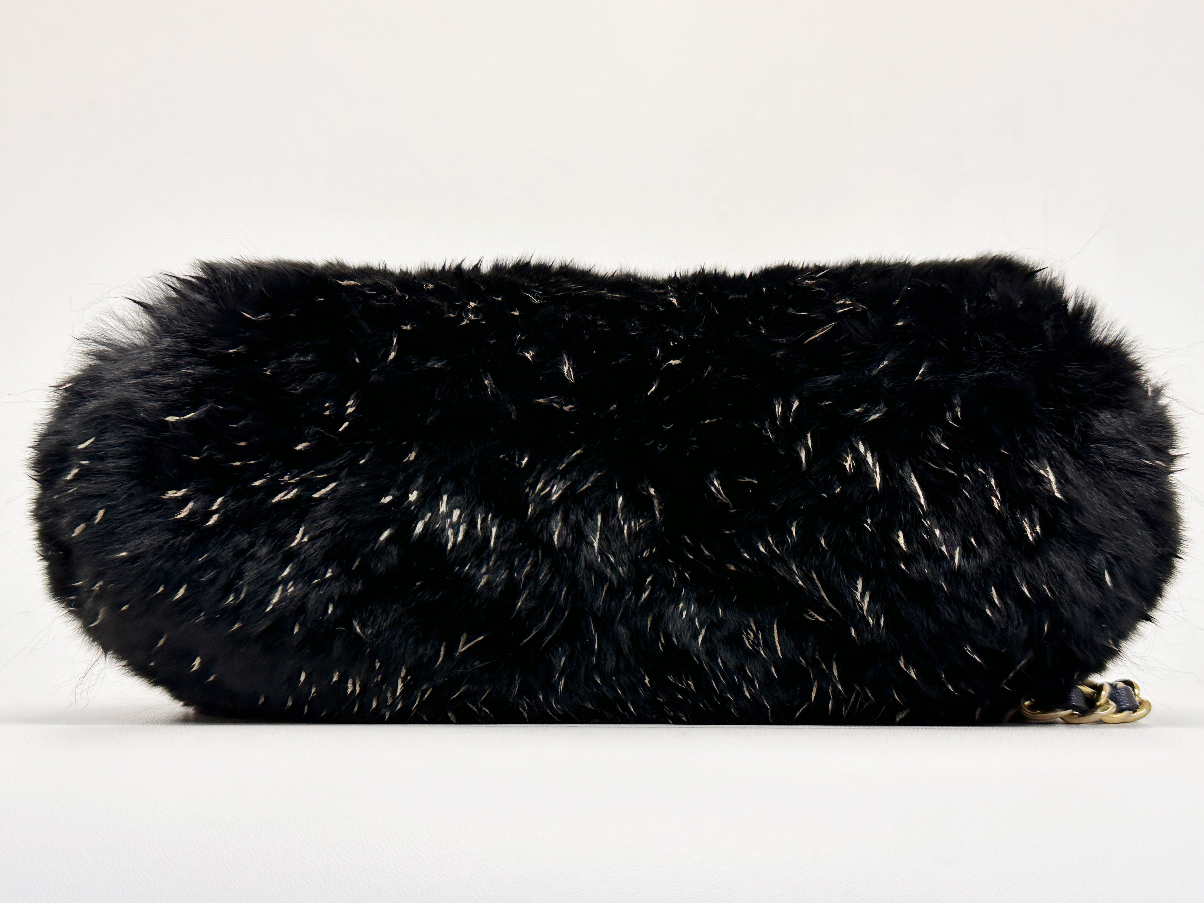 Chanel CC Black Fur Chain Clutch 2270 holo card