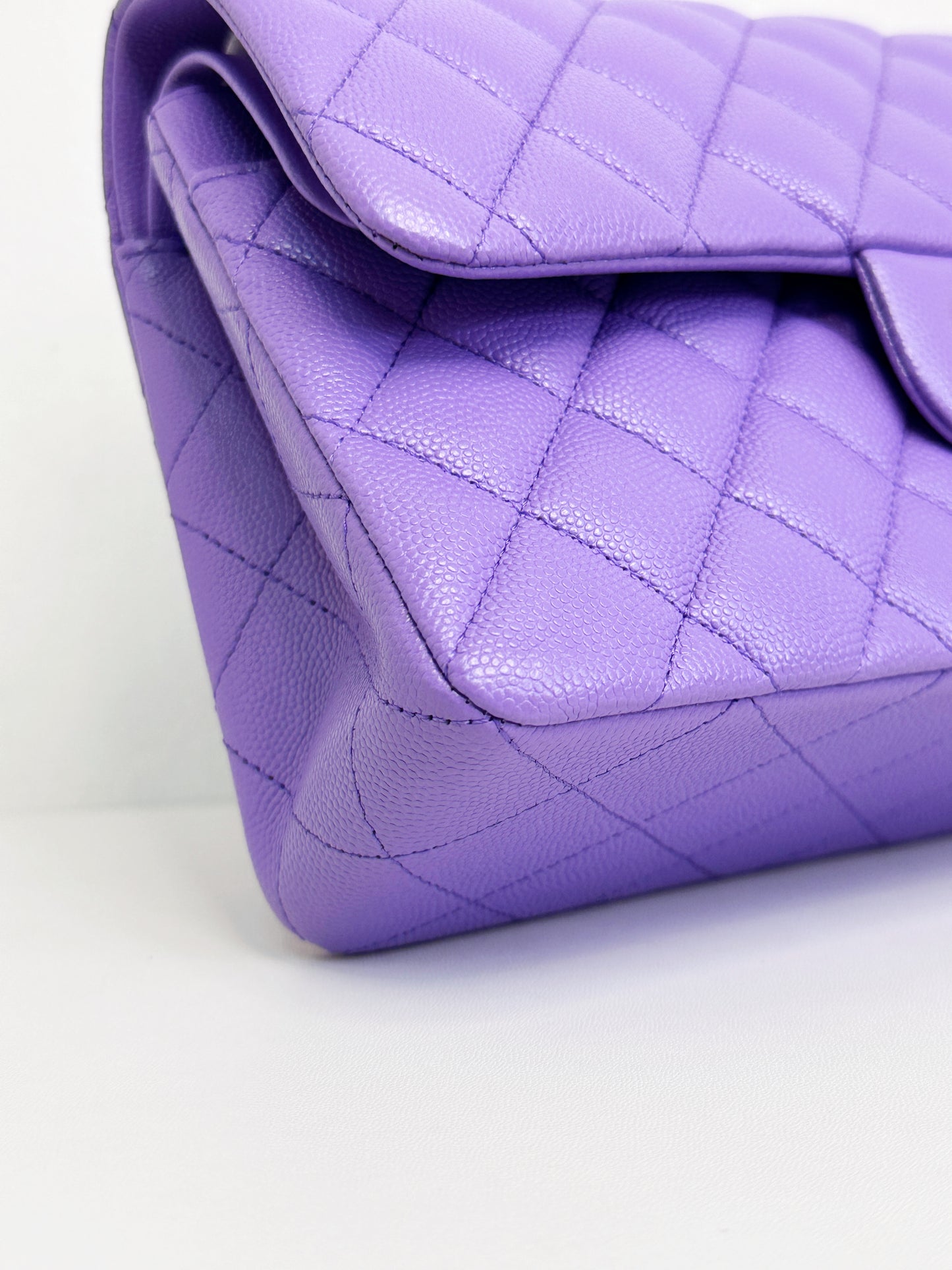 Chanel 20S Small Caviar Classic Quilted Double Flap Bag Purple LGHW 2976 holo card