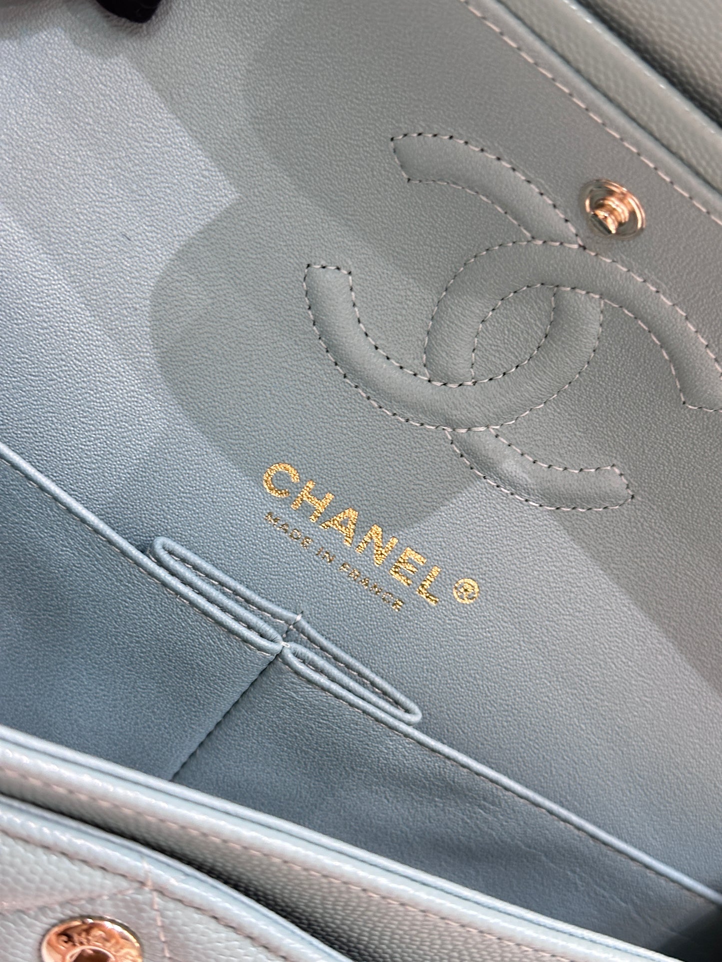 Chanel Small Classic Caviar Double Flap Tiffany Blue 20C GHW