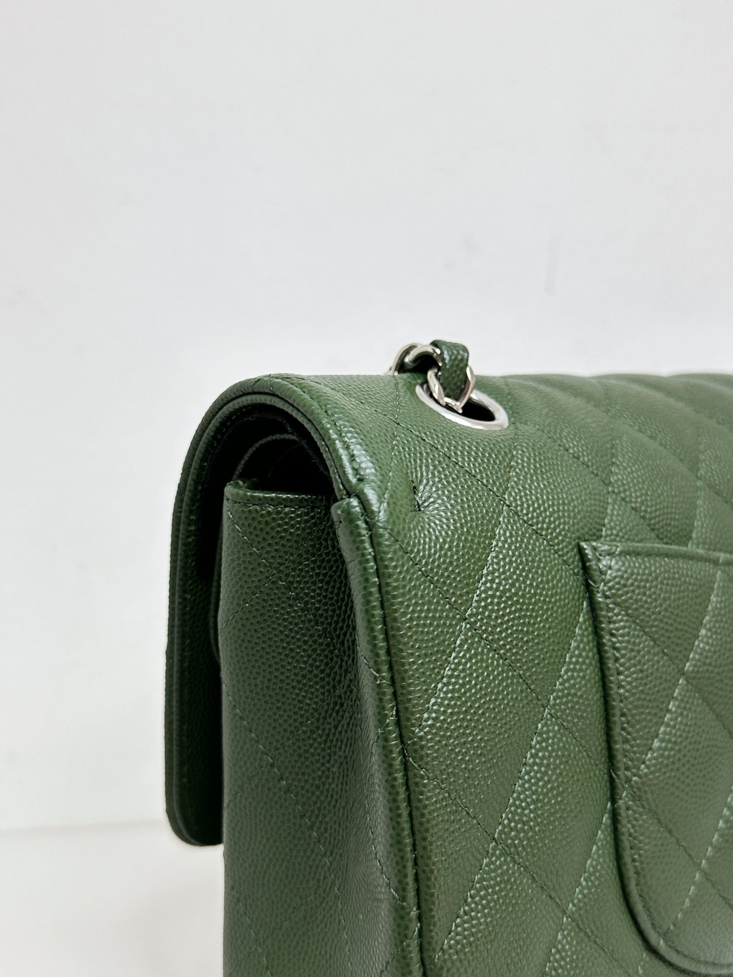 Chanel Medium Classic Quilted Double Flap Bag Green 2517 holo