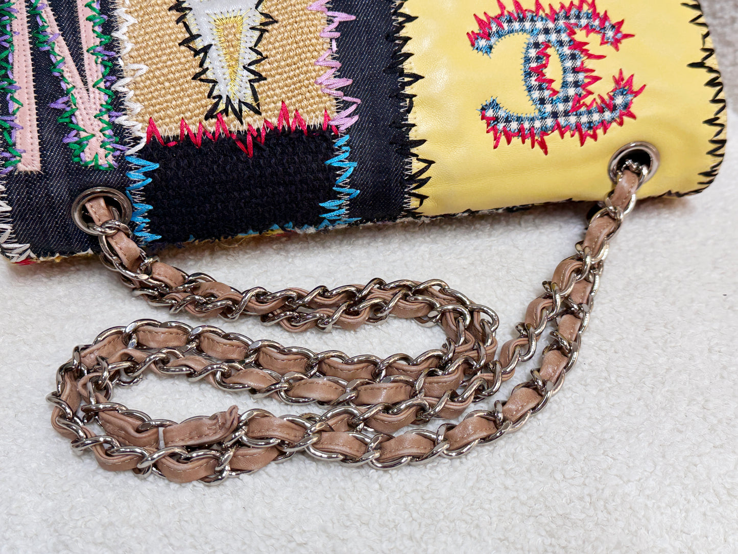 CHANEL TIMELESS PATCHWORK MULTICOLOR JUMBO SINGLE FLAP BAG 1443 holo card