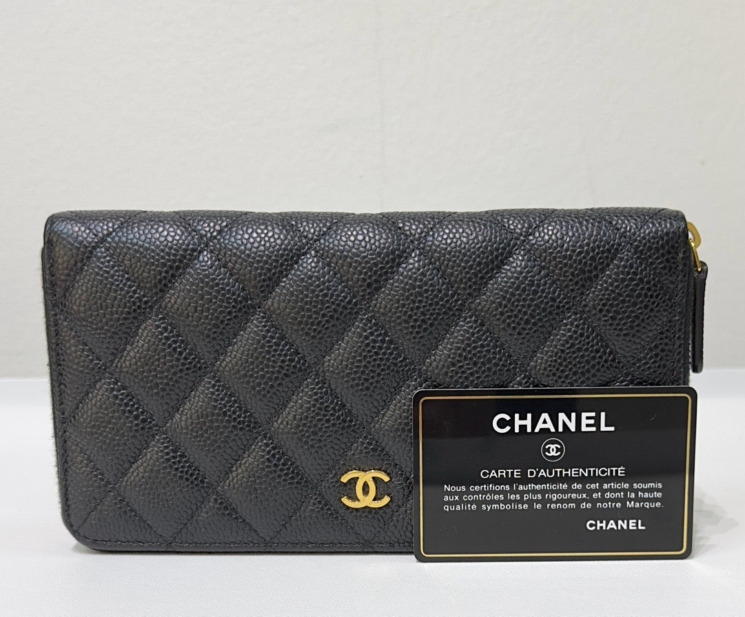 Chanel Caviar Long Zip Wallet Black GHW