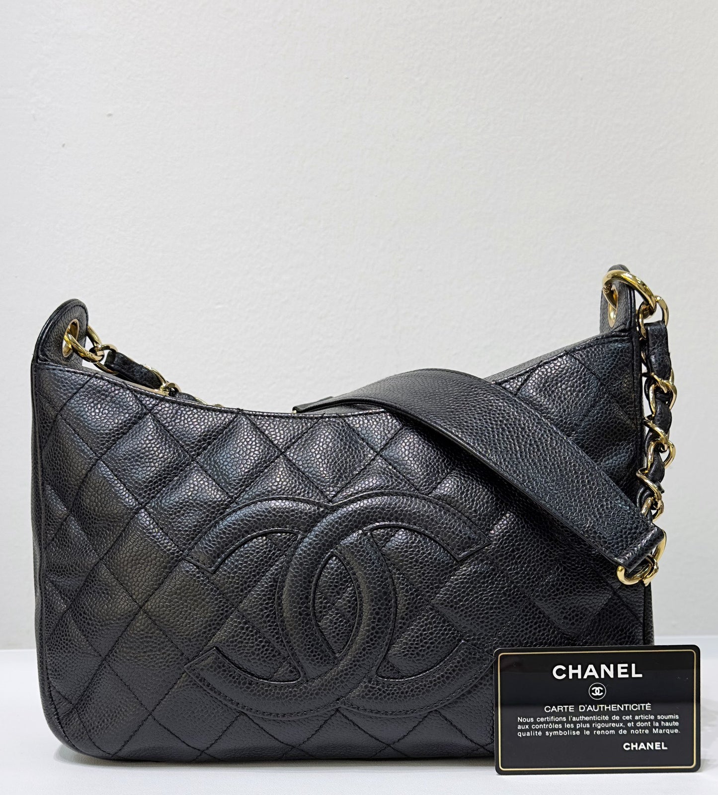 Chanel Medium Caviar Quilted Pochette Shoulder Bag Black GHW