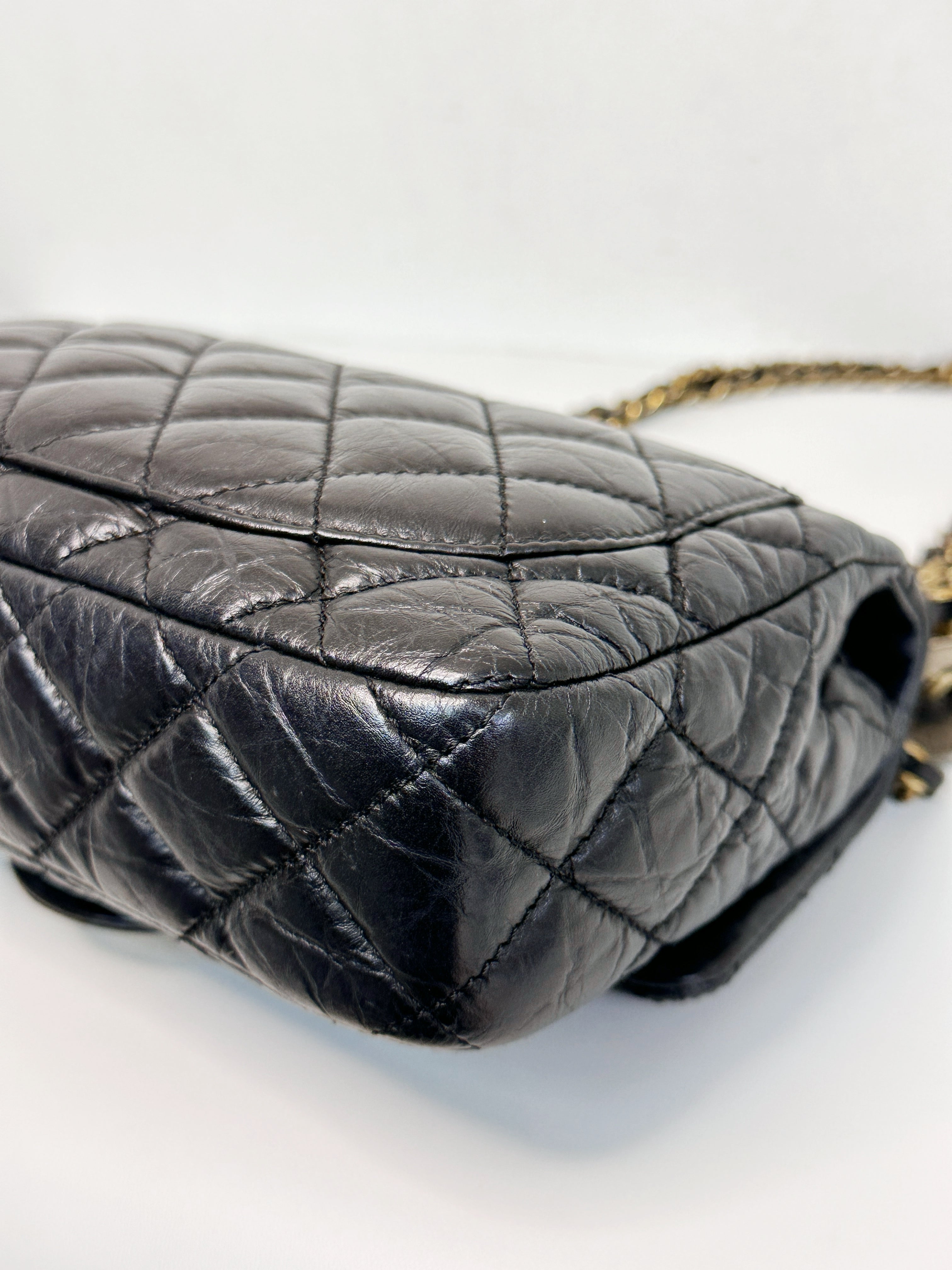 Chanel Mini Limited Edition Aged Calfskin Quilted Medallion Flap Black GHW 206 holo card