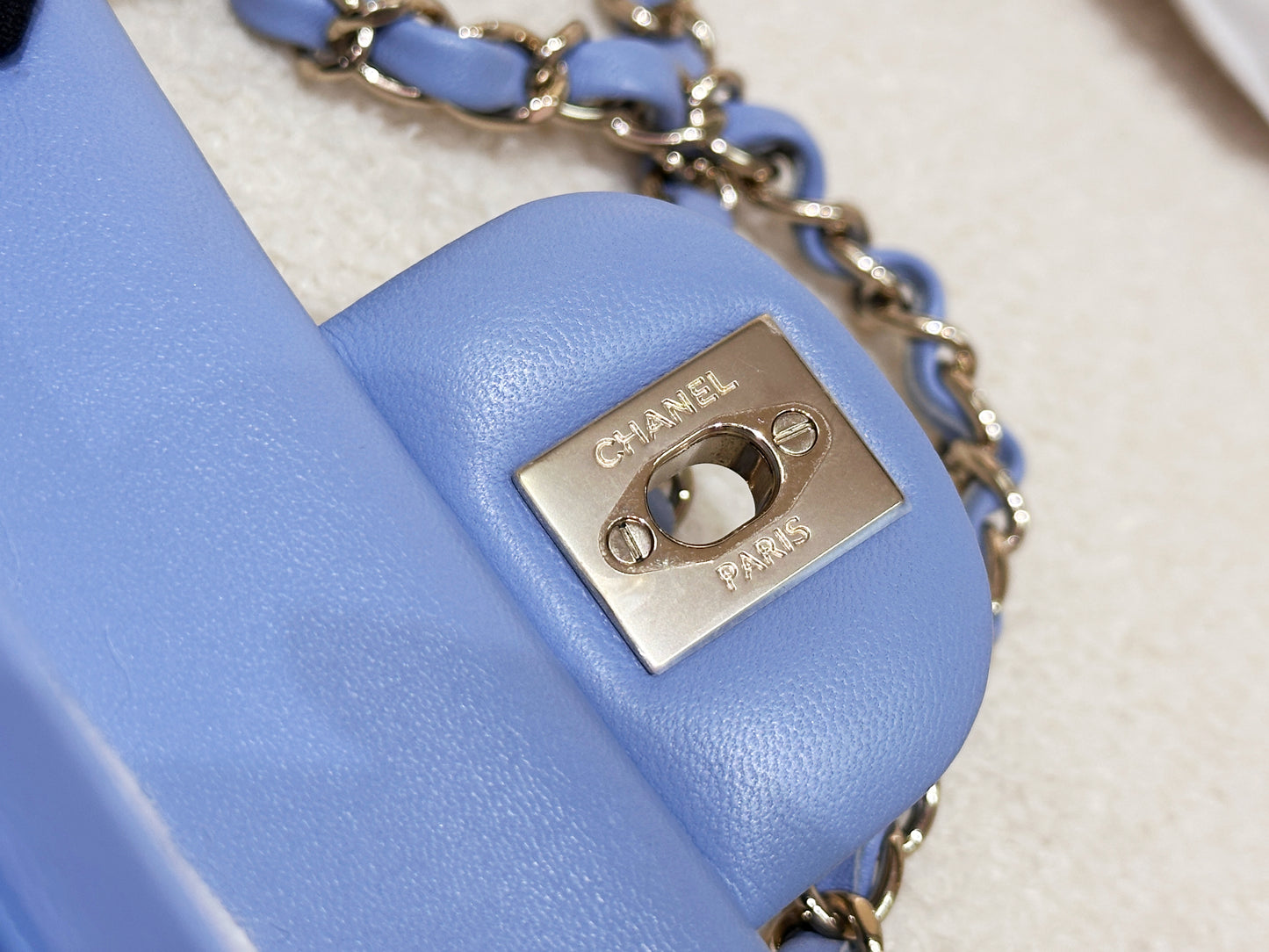 Chanel 21c Small Lambskin Classic Quilted Double Flap Bag Sky Blue GHW 3072 holo card