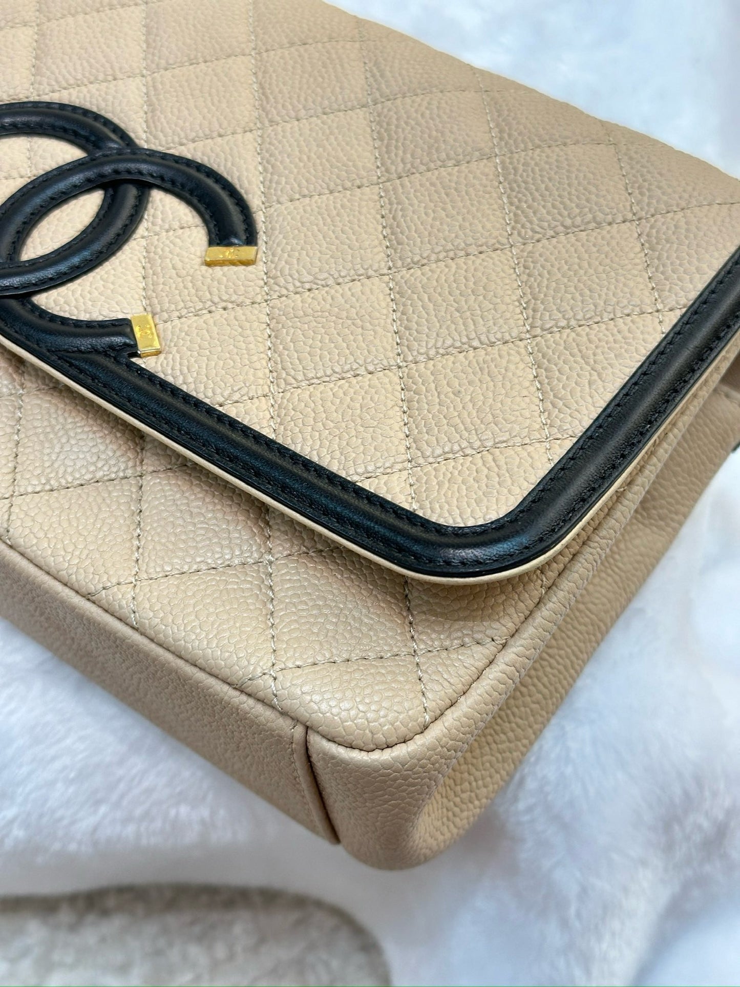 Chanel Medium Caviar Quilted CC Filigree Flap Beige Black