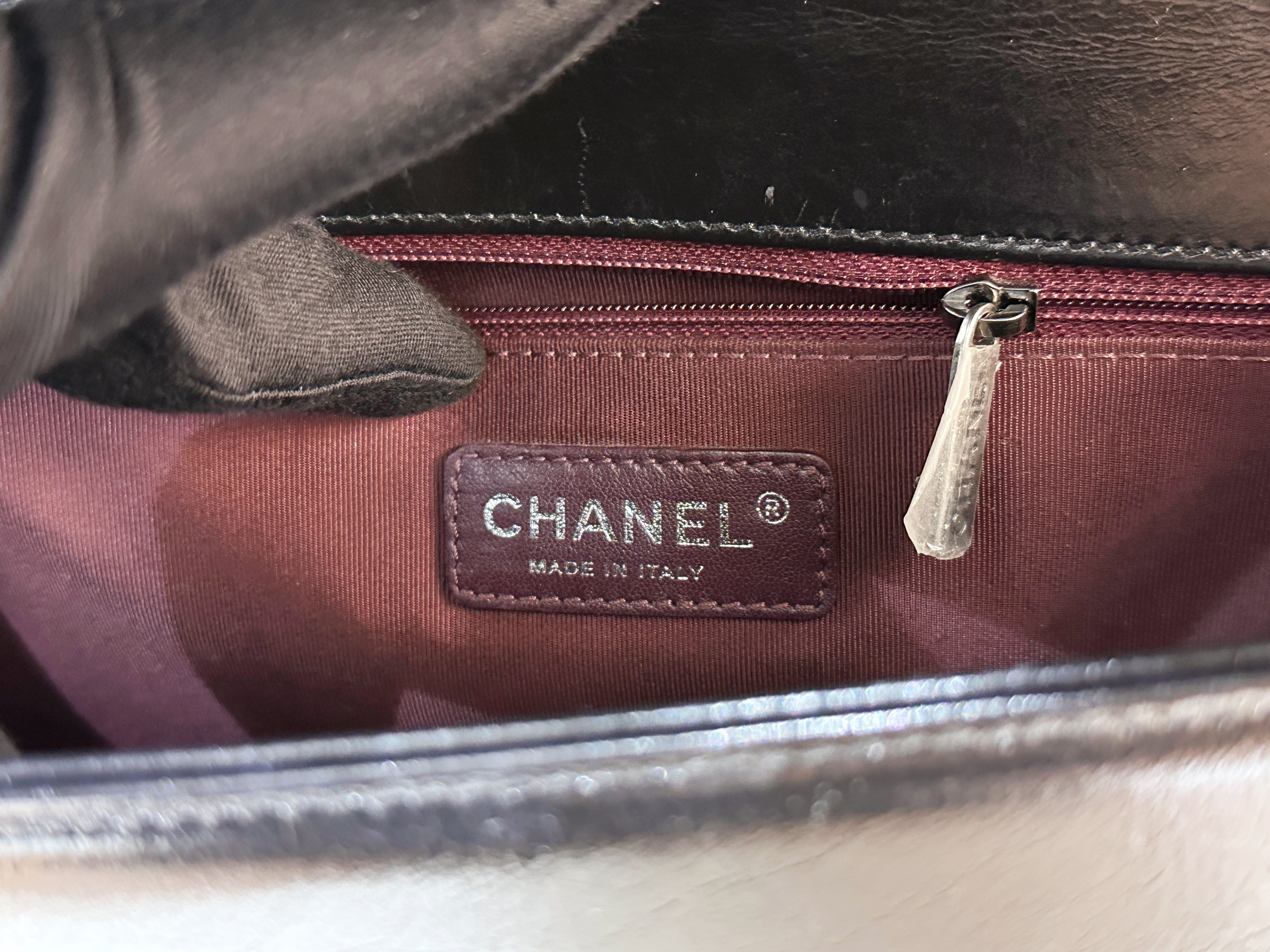 Chanel Boy Black Leather Chain Shoulder Bag 2099 holo card