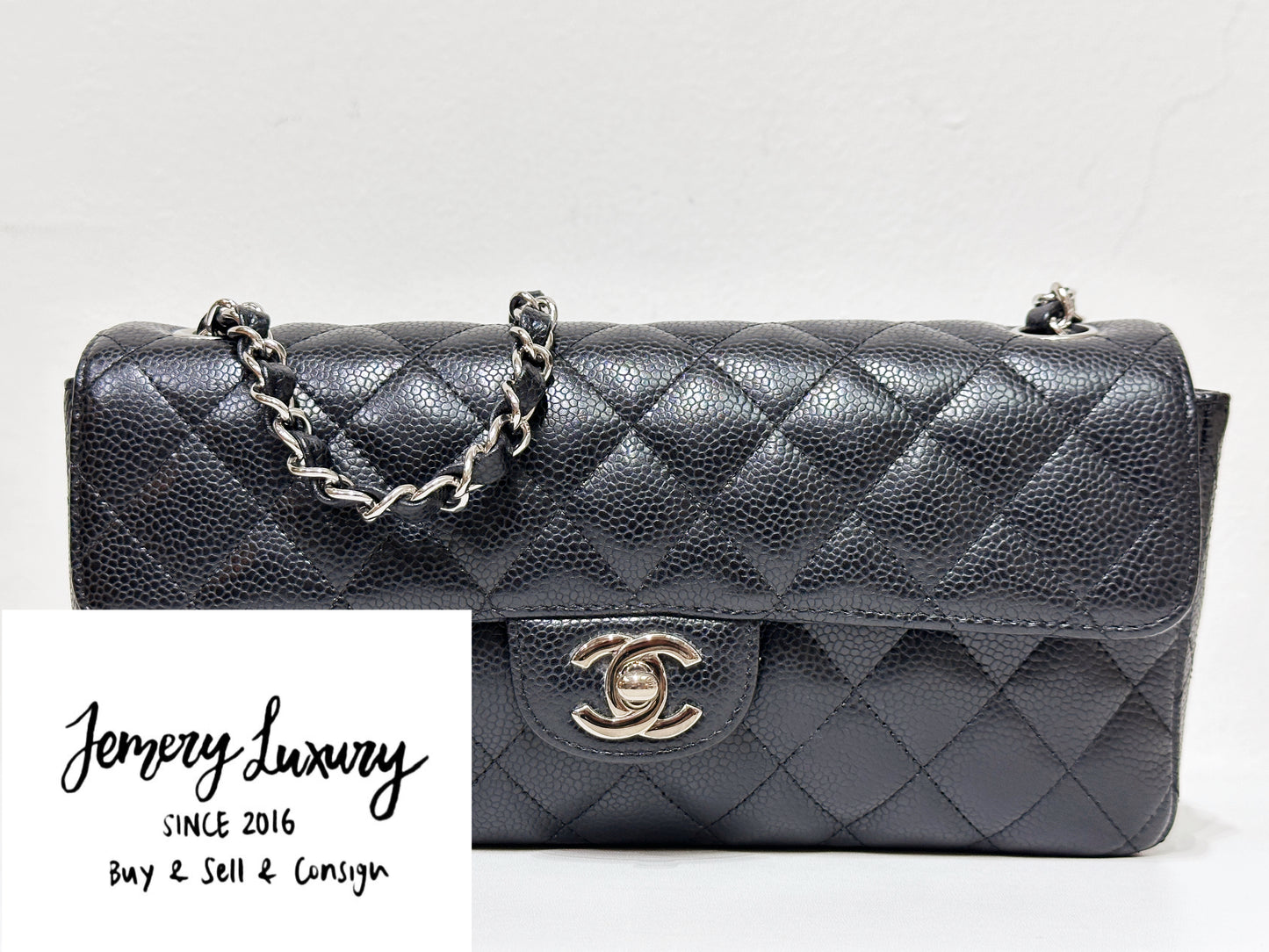 Chanel Caviar East West Flap Bag Black SHW 1172 holo card