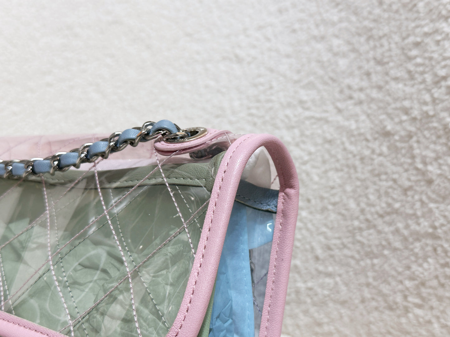 Chanel Coco Splash PVC Medium Flap Bag Pink/Green/Blue 254 holo card