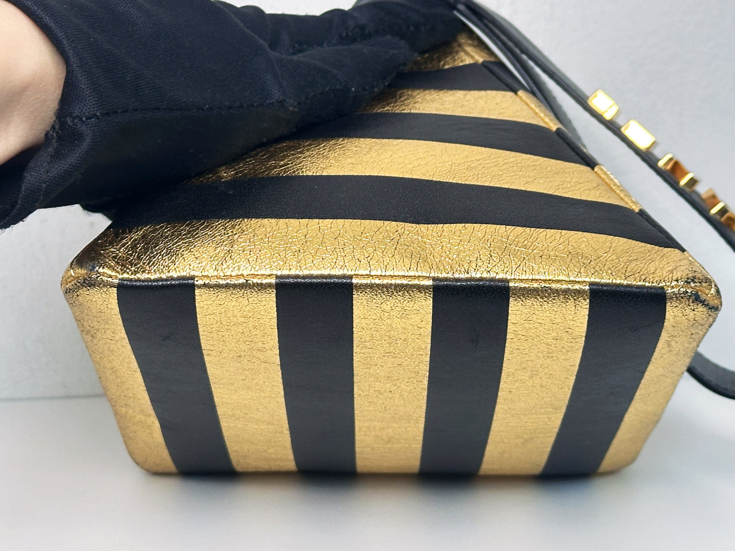 Chanel Metallic Lambskin CC Kheops Pyramid Bag Gold Black 2809 holo